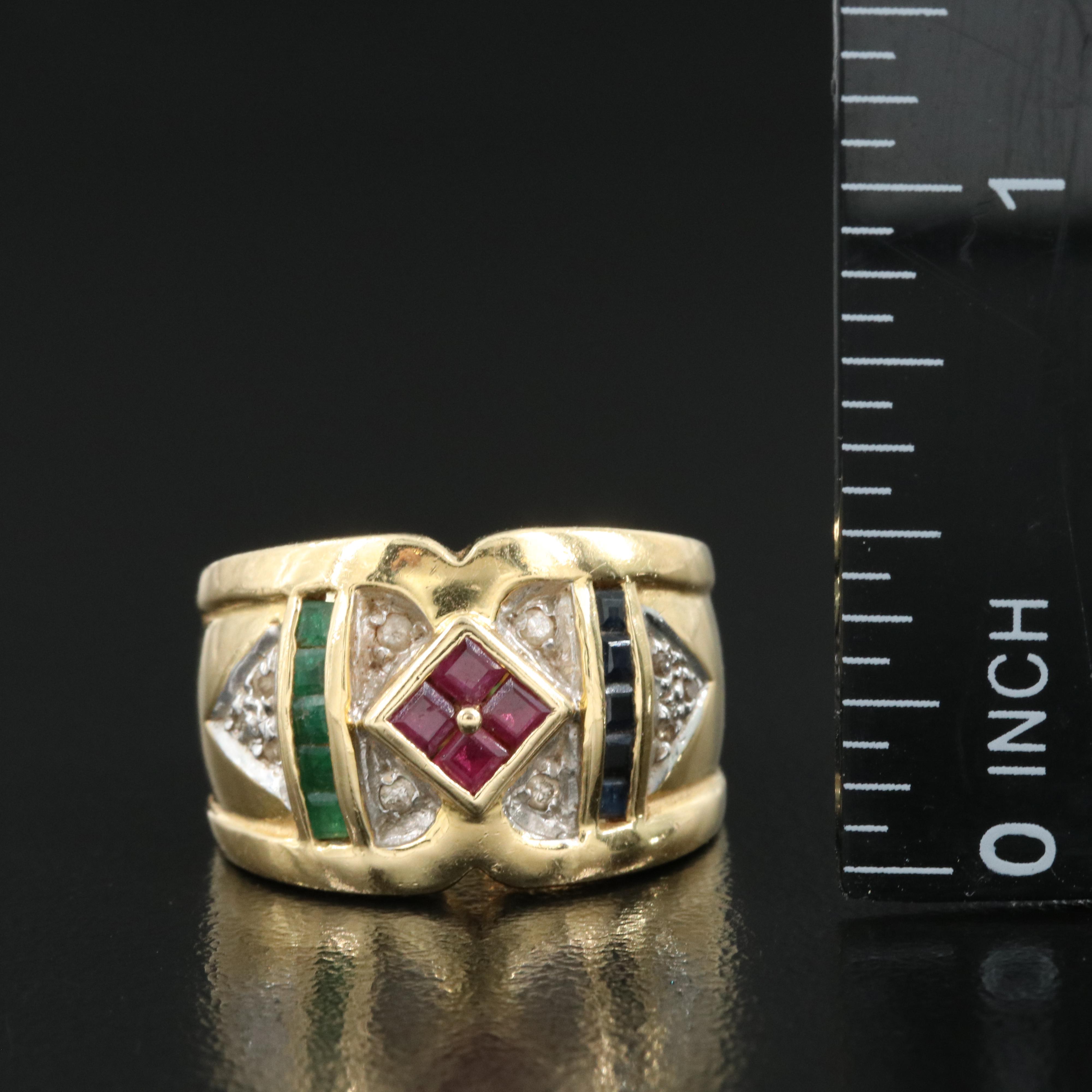 18K Ruby, Sapphire, Emerald and Diamond Ring