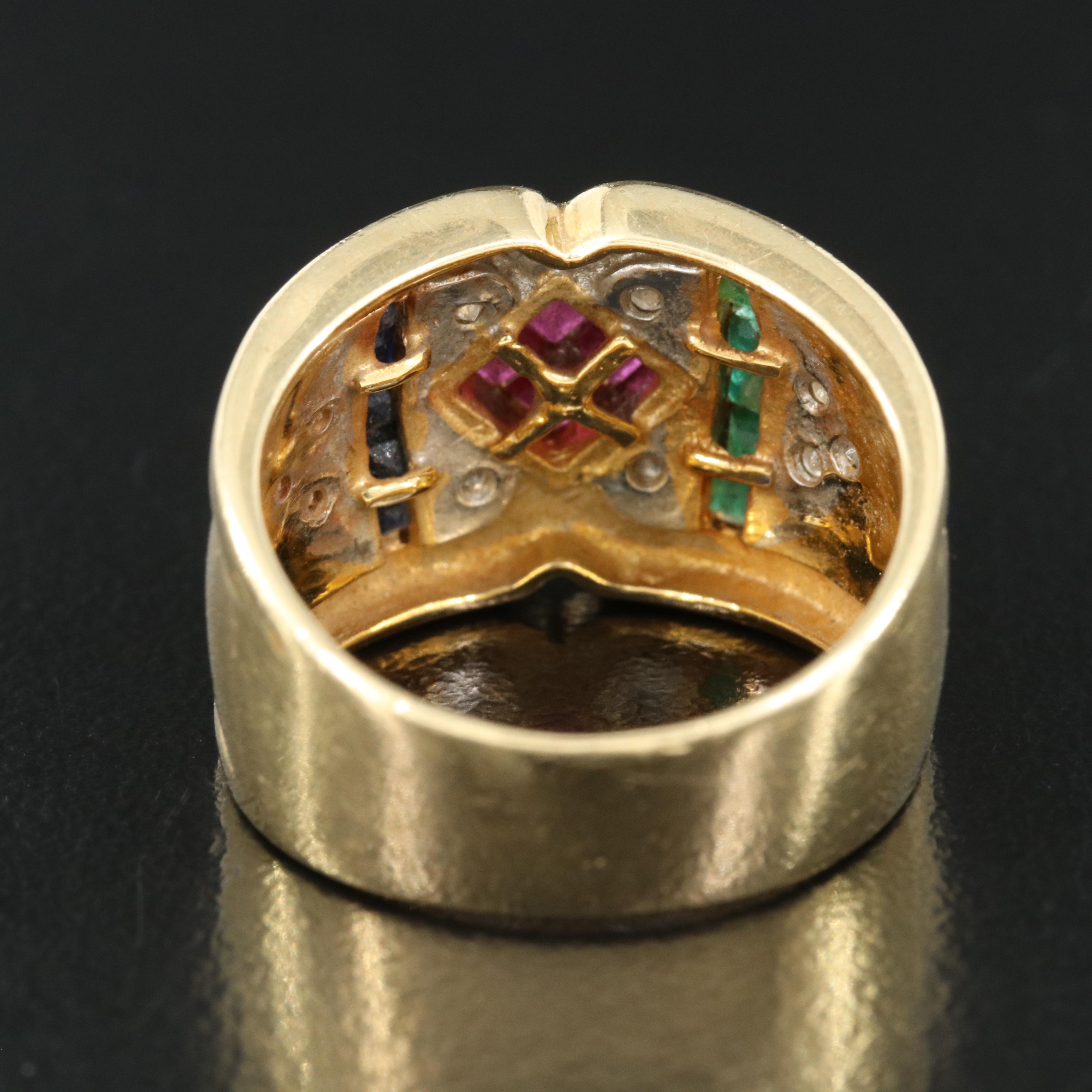 18K Ruby, Sapphire, Emerald and Diamond Ring