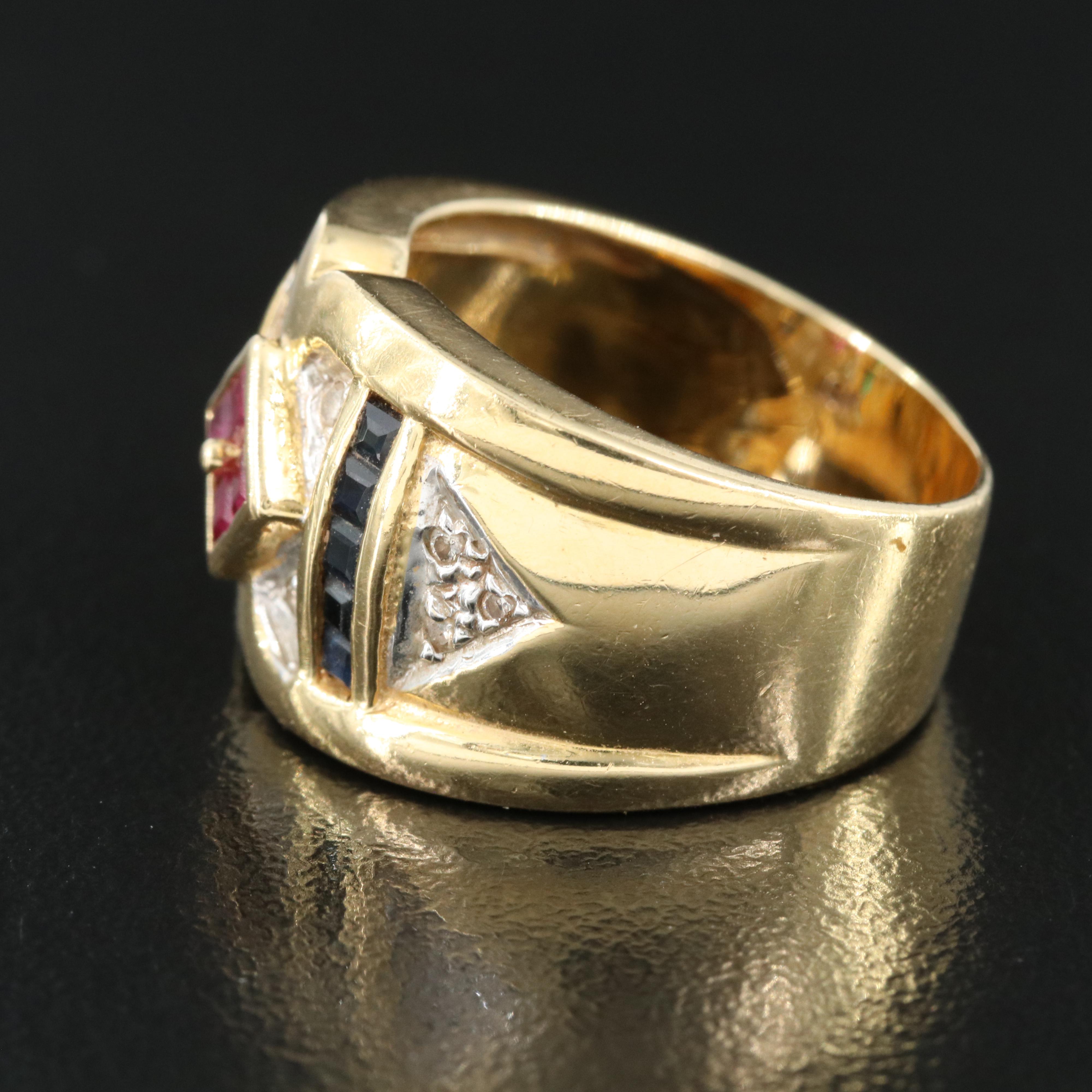 18K Ruby, Sapphire, Emerald and Diamond Ring