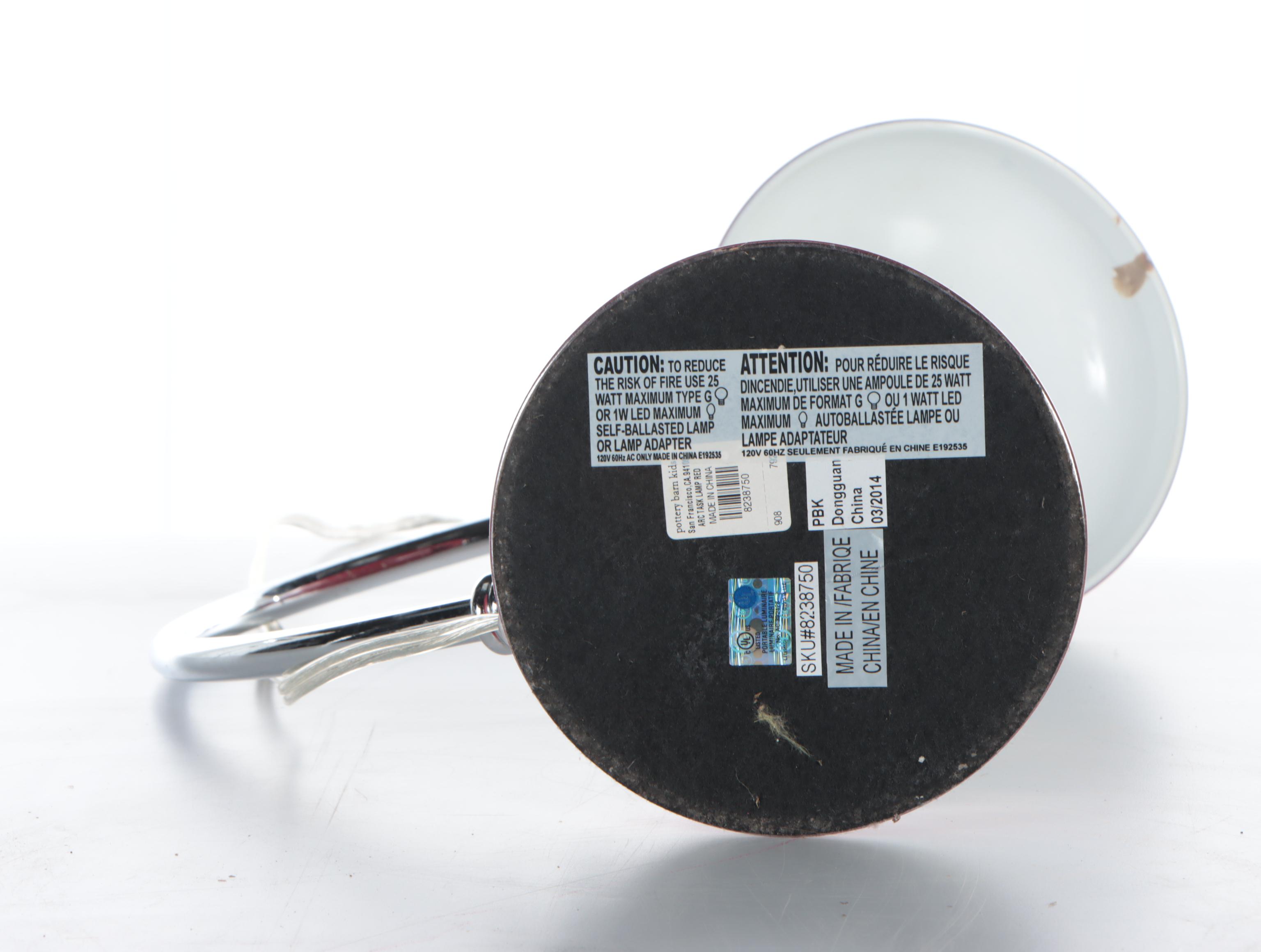 Pottery Barn Red Enamel Desk Lamp, 21st Century