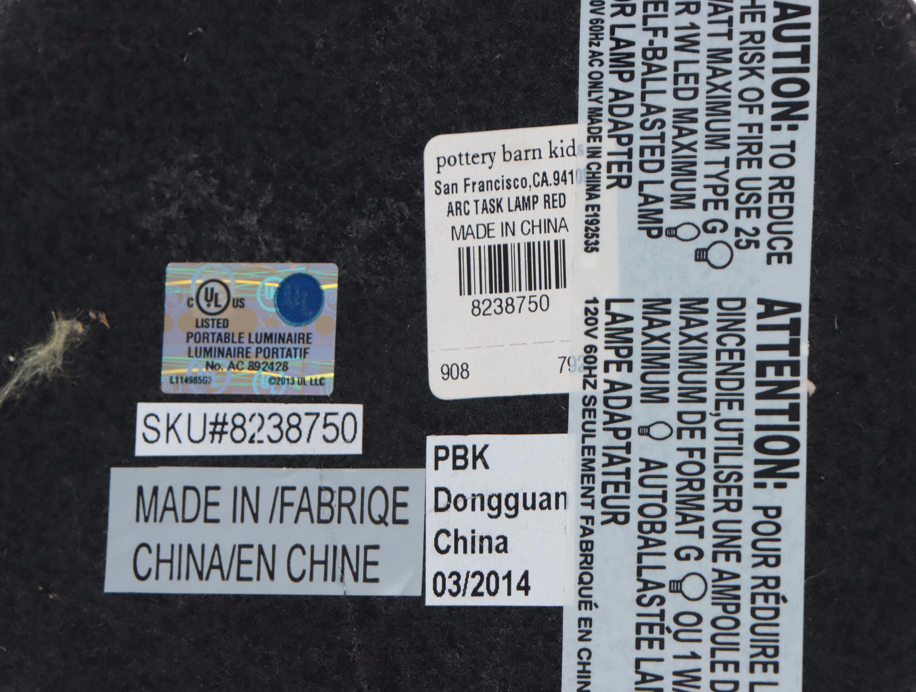 Pottery Barn Red Enamel Desk Lamp, 21st Century