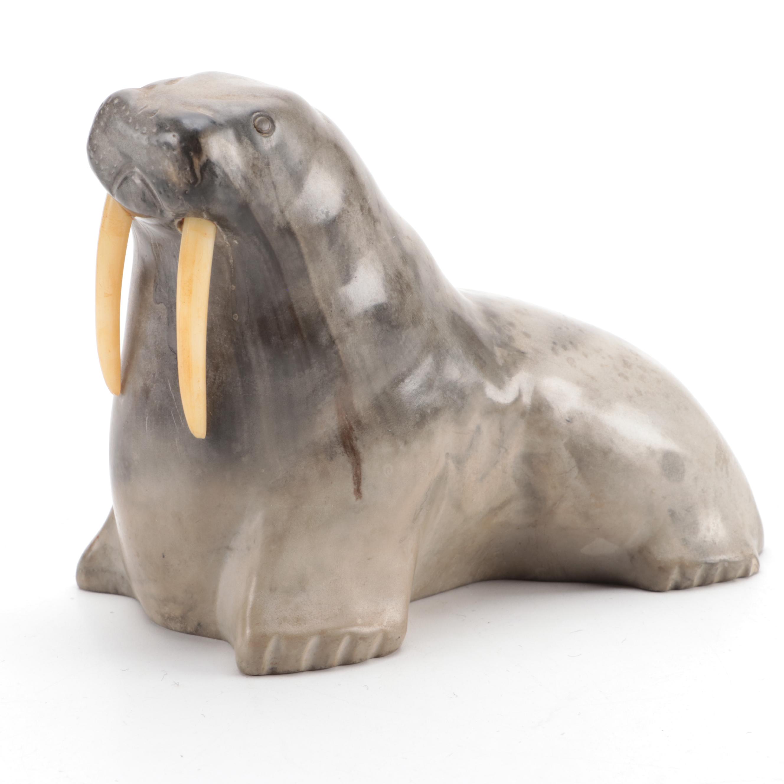 Canadian Cast and Carved Resin Walrus Sculpture