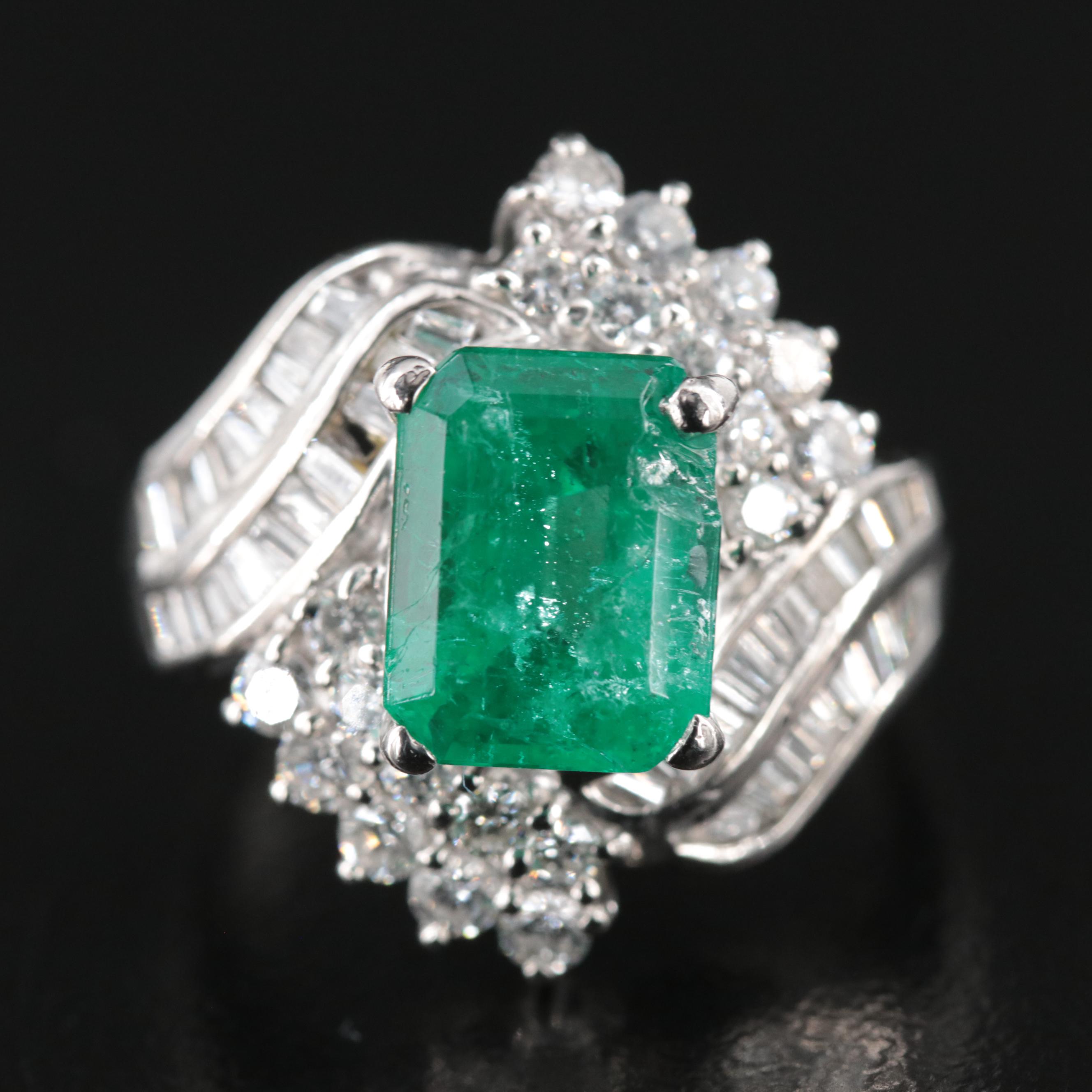 Platinum 3.11 CT Emerald and 0.90 CTW Diamond Ring