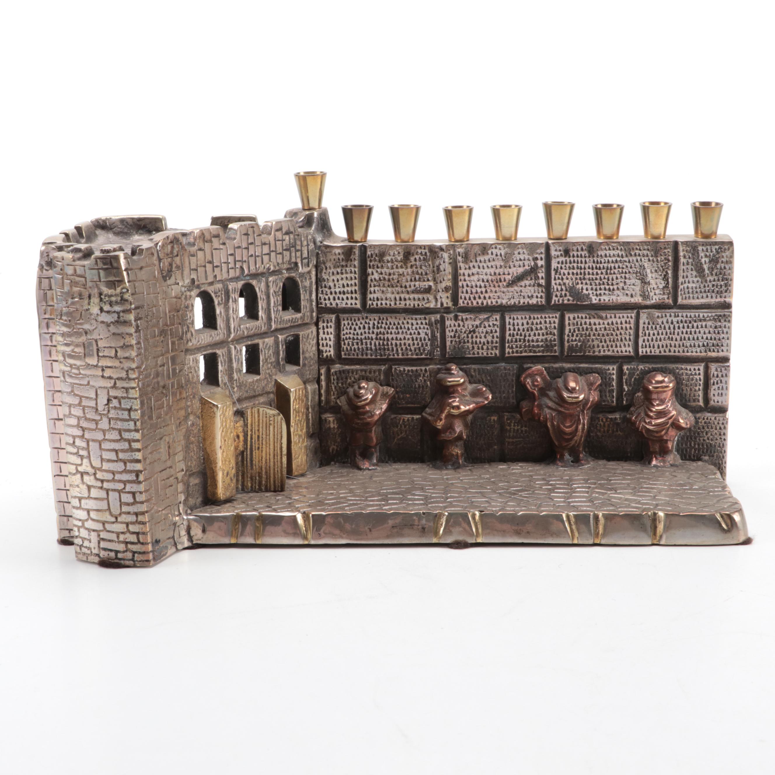 Contemporary Silver Plated Metal Wailing Wall Menorah
