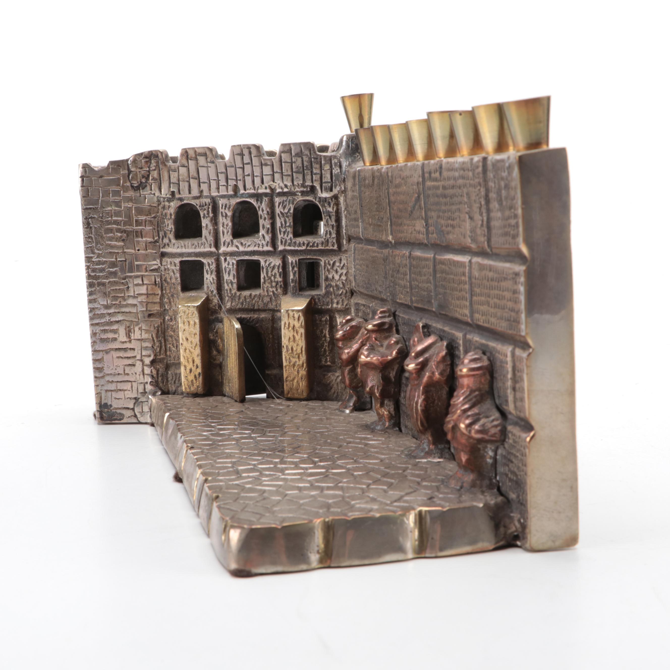 Contemporary Silver Plated Metal Wailing Wall Menorah