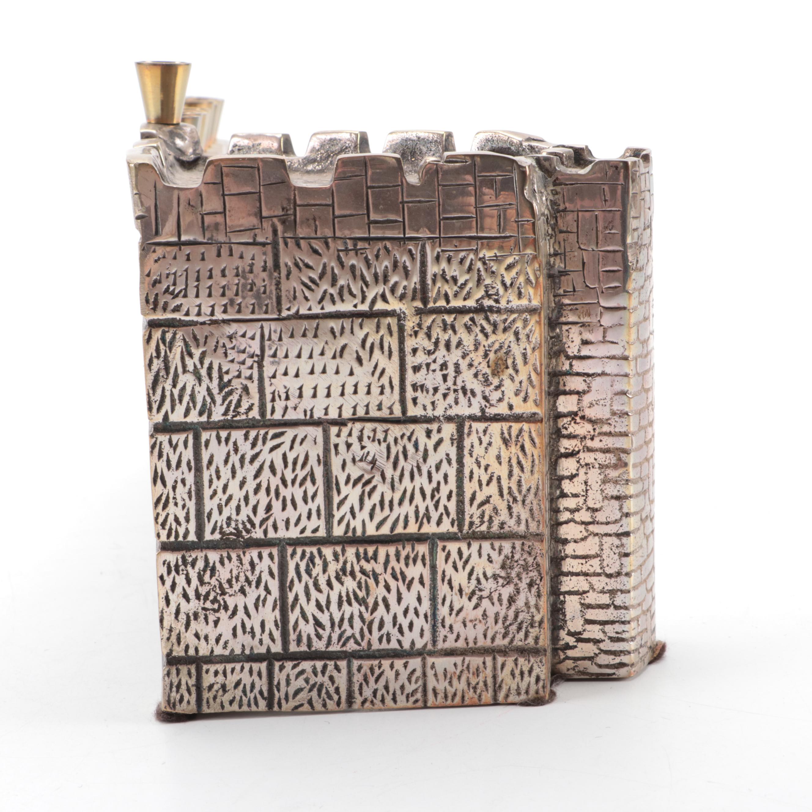 Contemporary Silver Plated Metal Wailing Wall Menorah