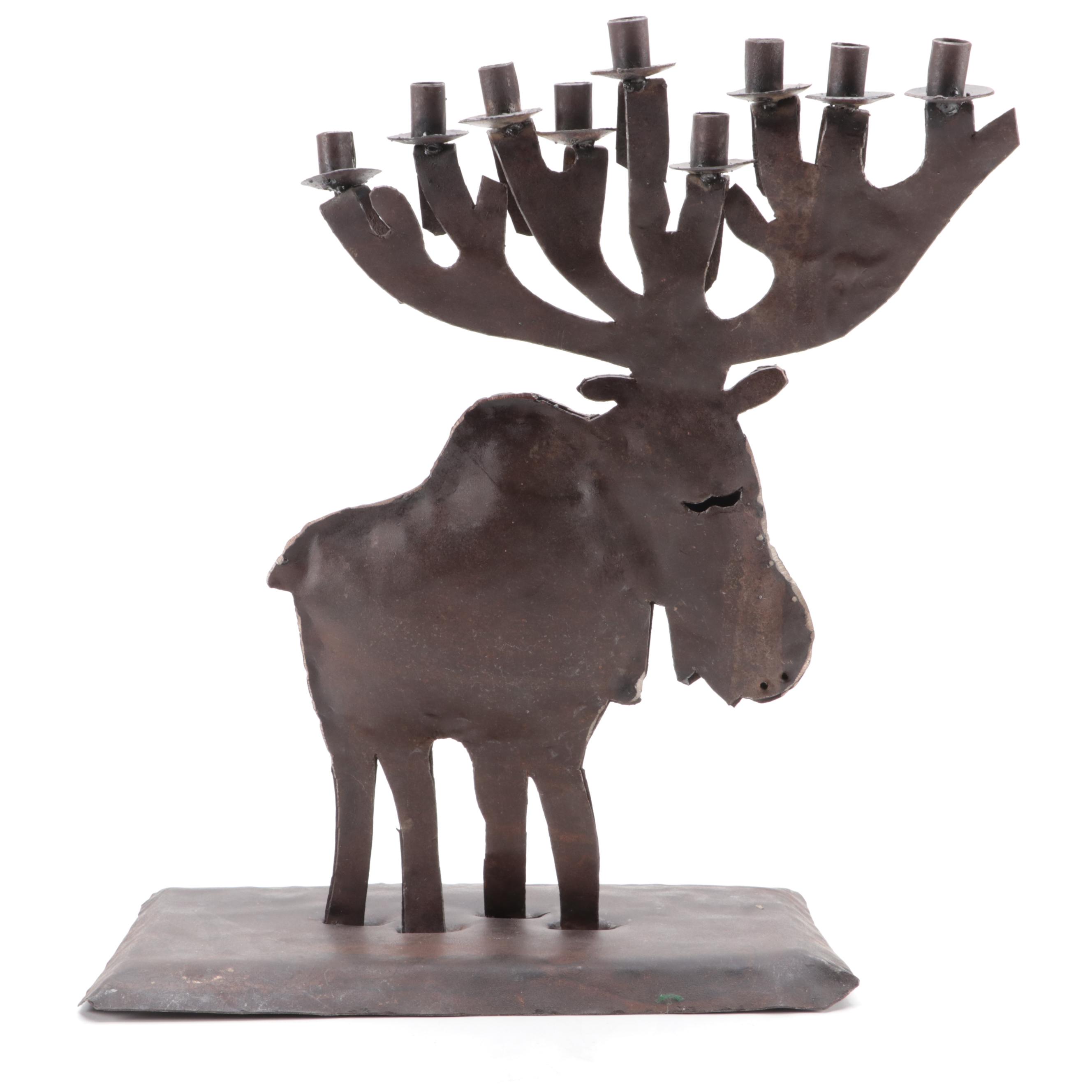 Sculptural Metal Moose Figural Menorah