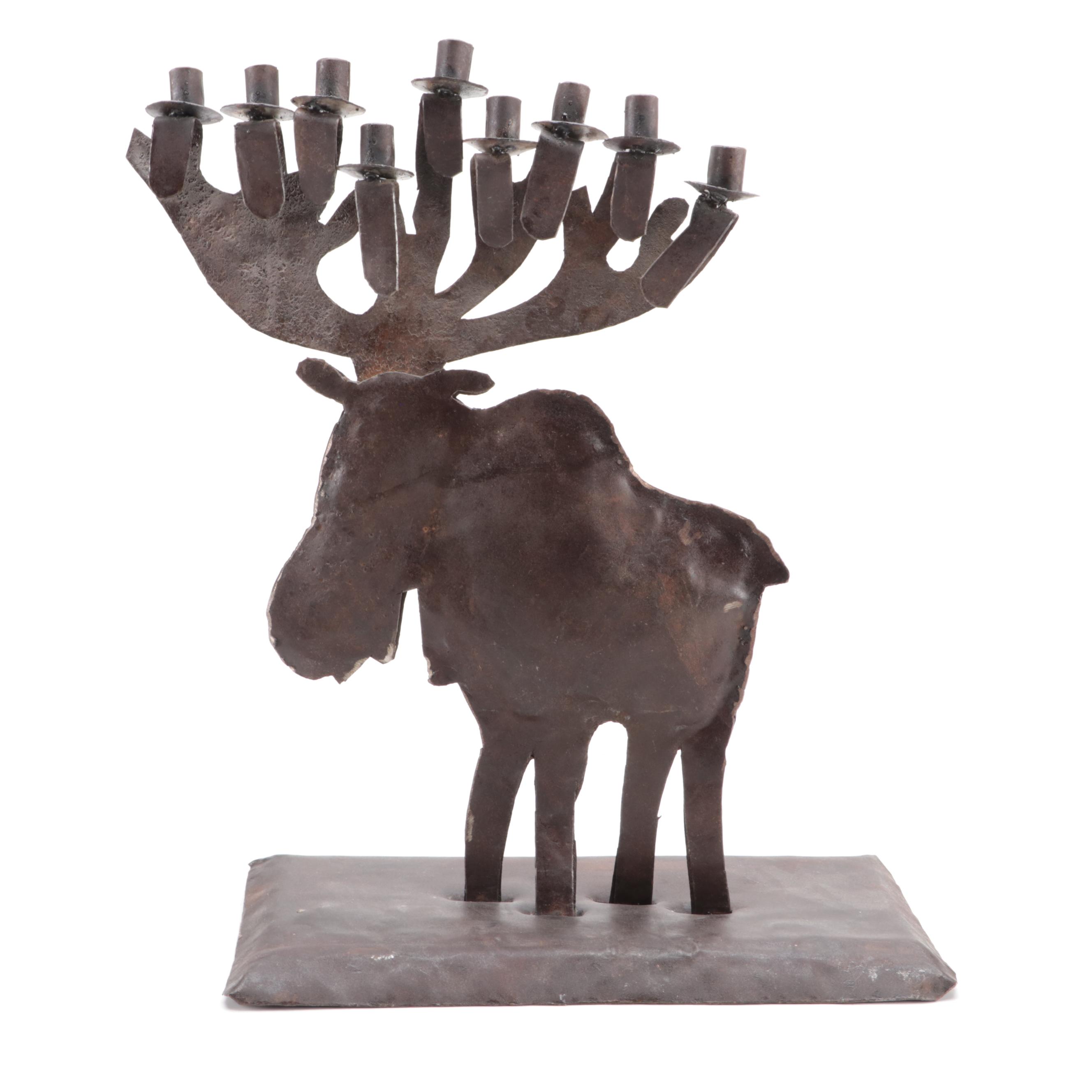 Sculptural Metal Moose Figural Menorah