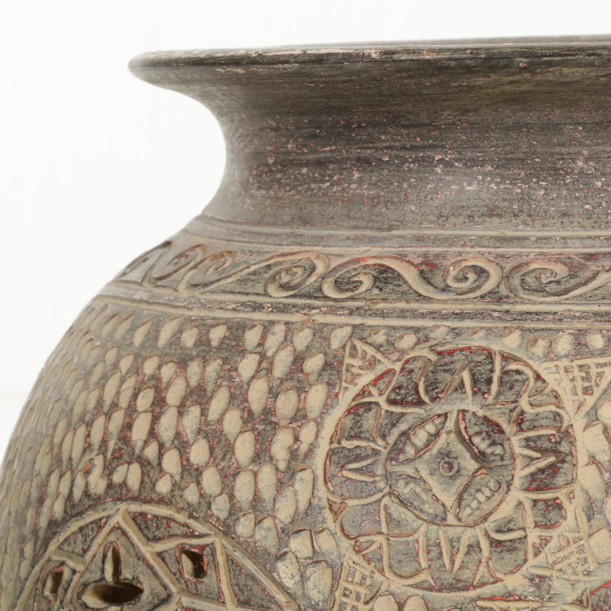 Earthenware Floor Vase with Pierced Detail