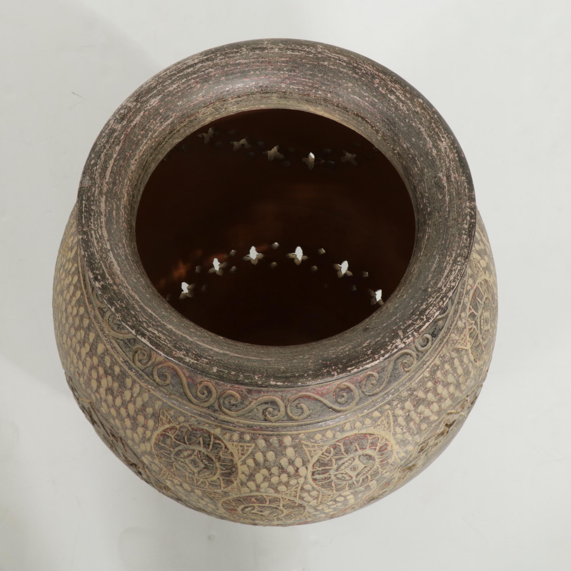 Earthenware Floor Vase with Pierced Detail