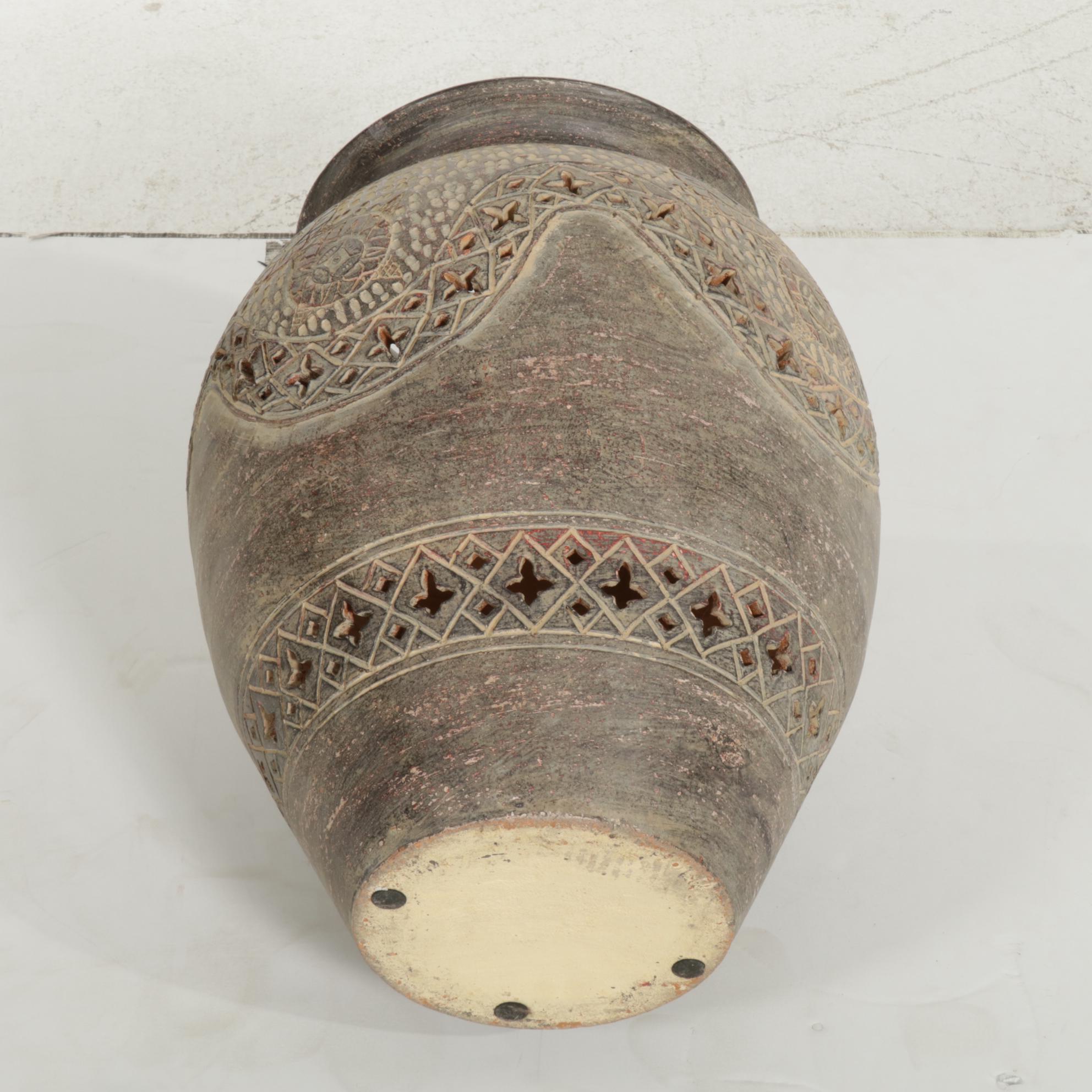 Earthenware Floor Vase with Pierced Detail