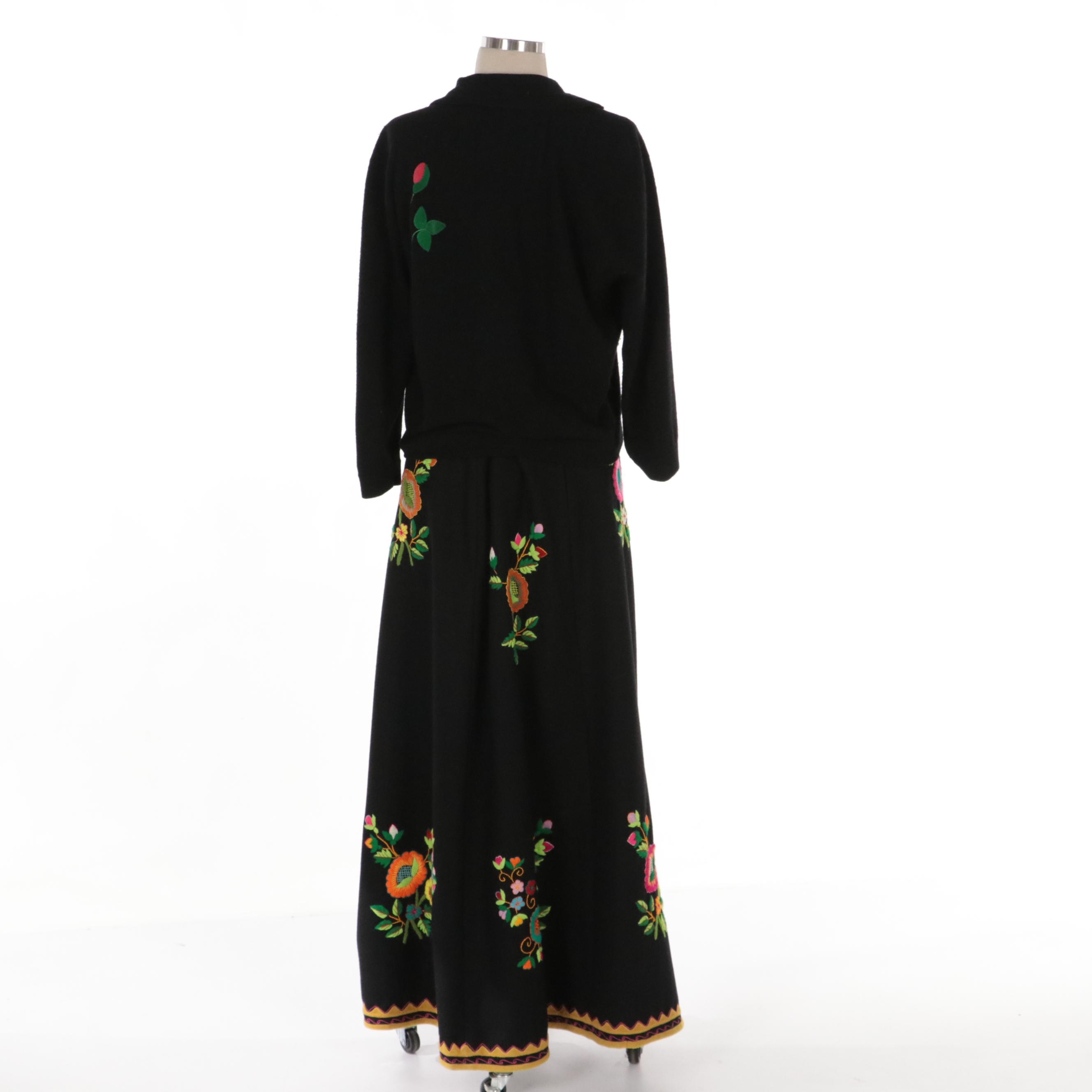 Edith Meiser Embroidered, Beaded, and Appliquéd Cardigan and Long Skirt ...