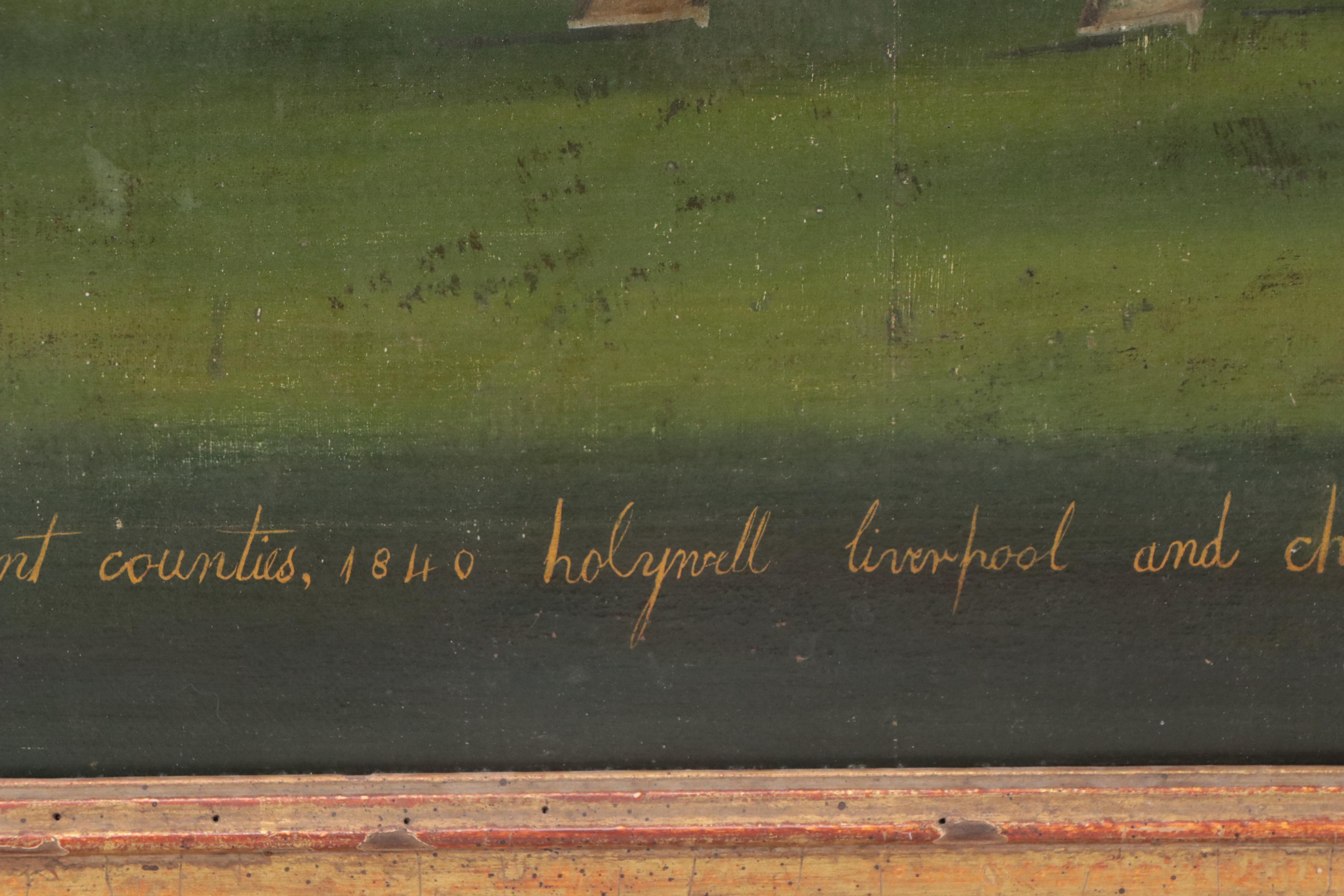 English School Folk Art Oil Painting of Horses, 19th Century