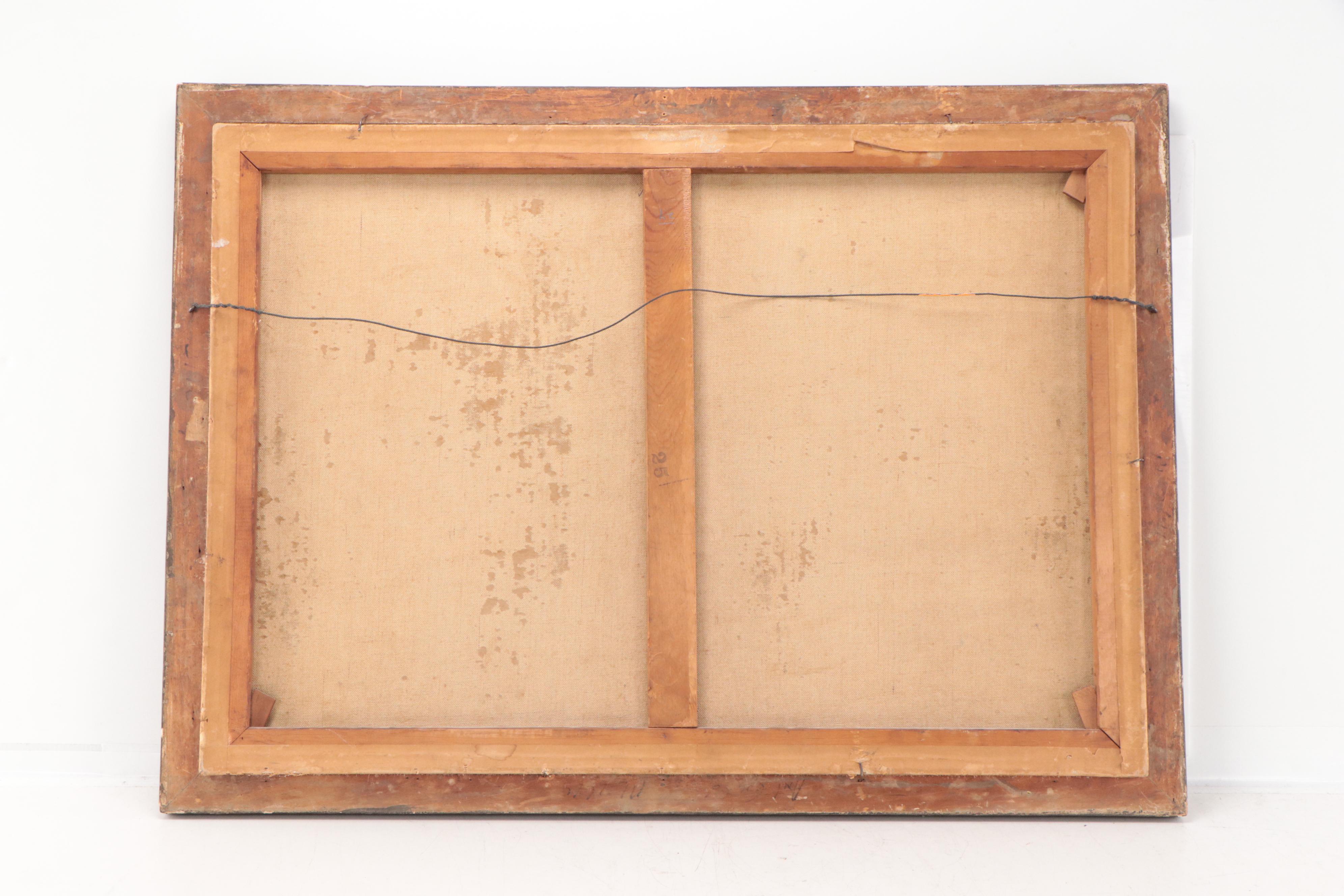 English School Folk Art Oil Painting of Horses, 19th Century