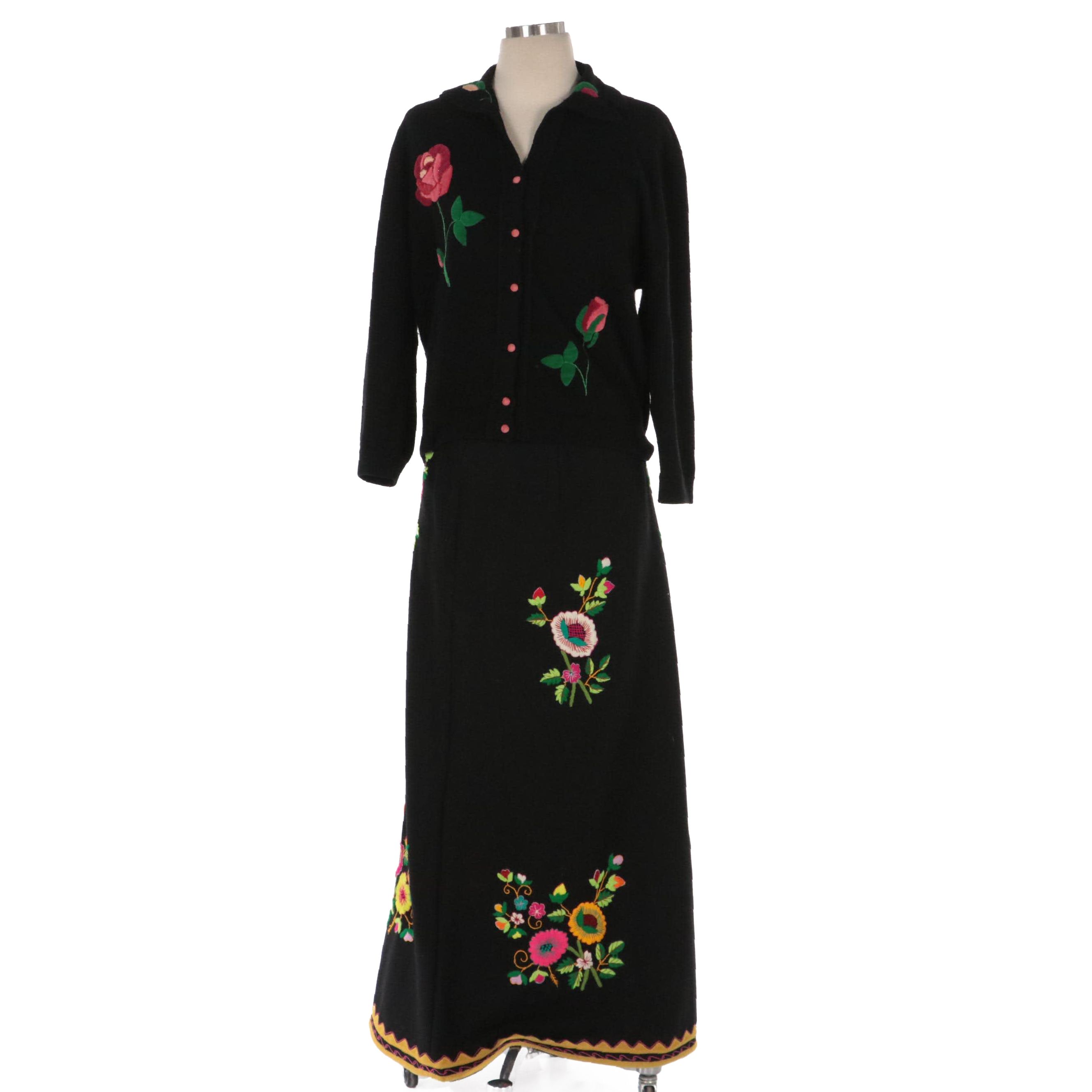 Edith Meiser Embroidered, Beaded, and Appliquéd Cardigan and Long Skirt ...