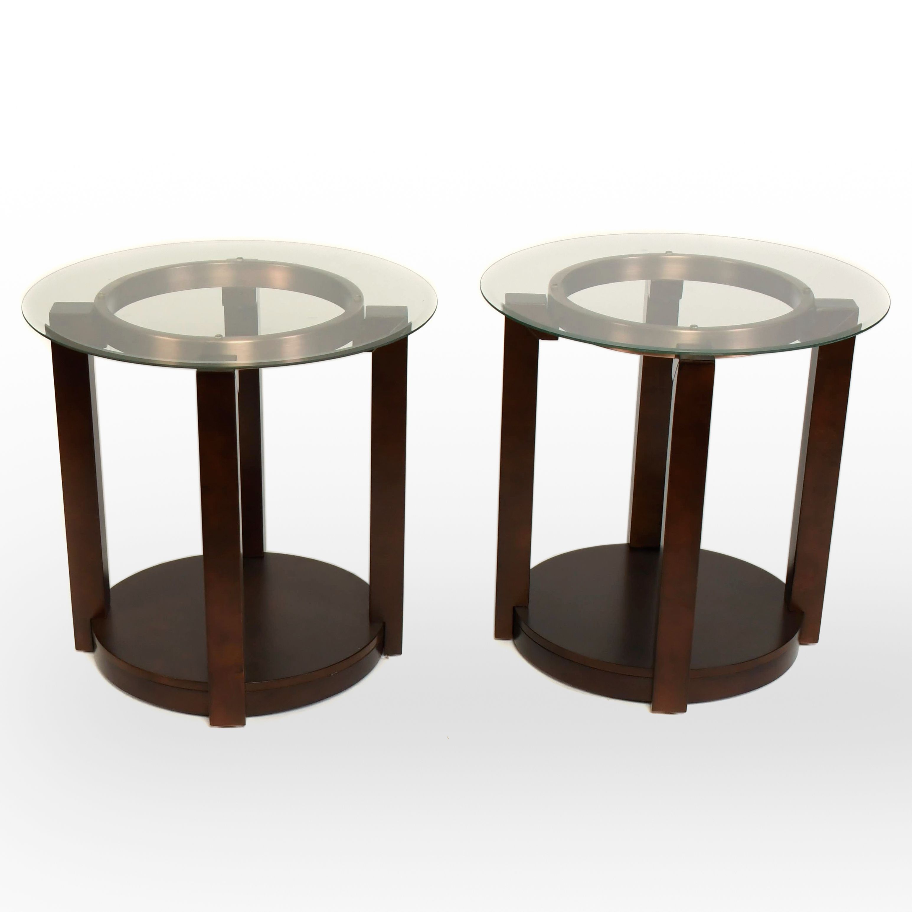 Pair of Contemporary Glass, Metal and Wood End Tables