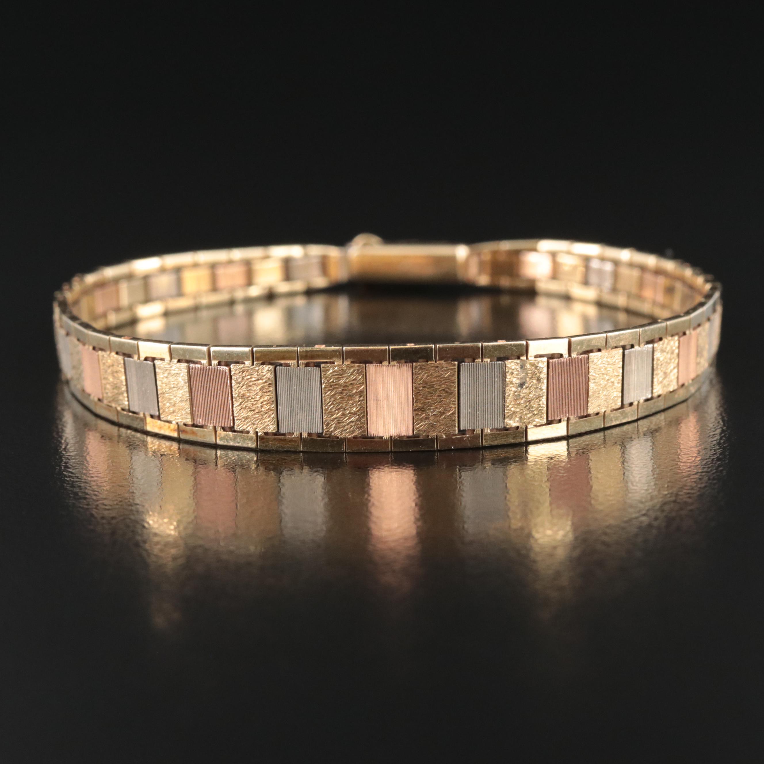 Italian 14K Tri-Color Tapered Bracelet
