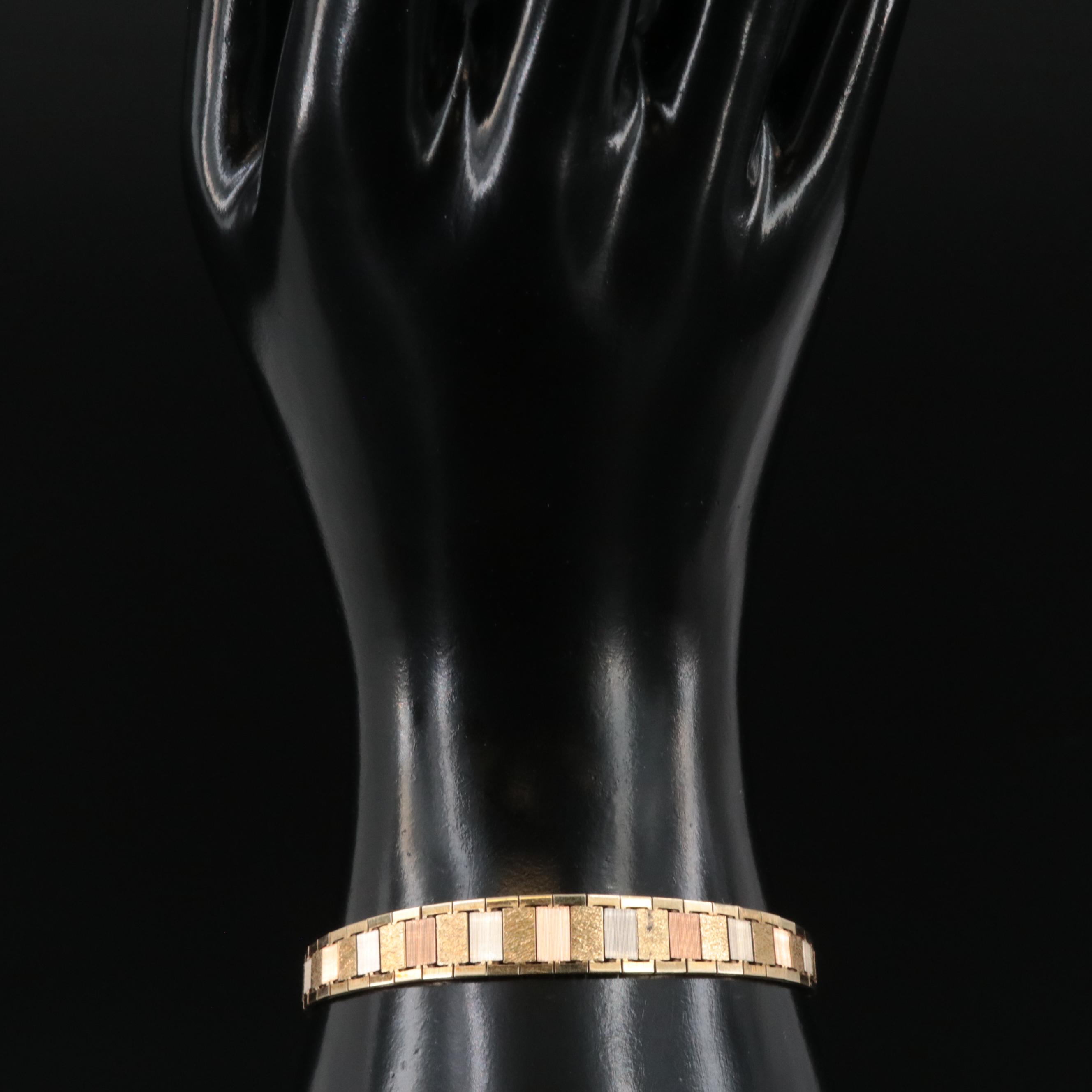 Italian 14K Tri-Color Tapered Bracelet