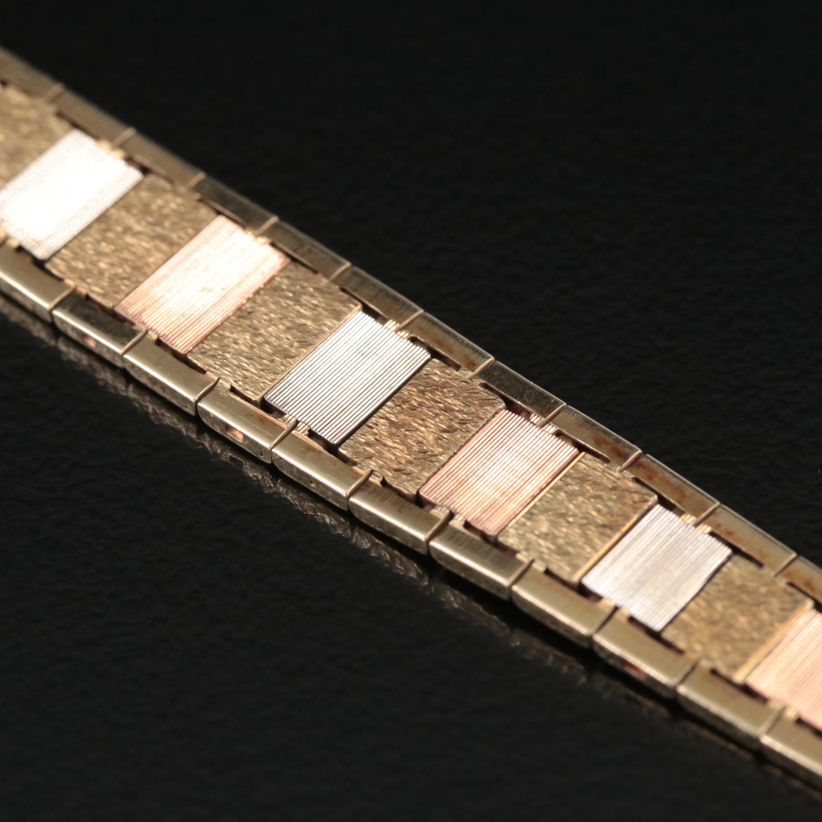 Italian 14K Tri-Color Tapered Bracelet