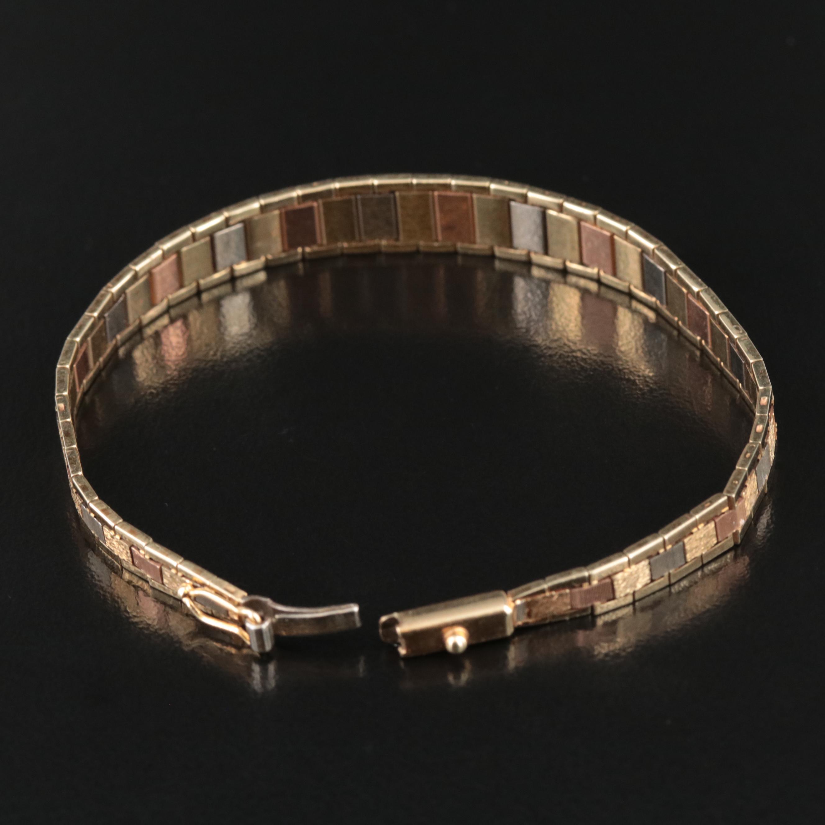 Italian 14K Tri-Color Tapered Bracelet