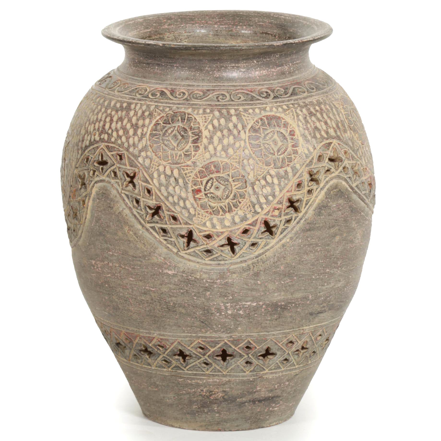 Earthenware Floor Vase with Pierced Detail