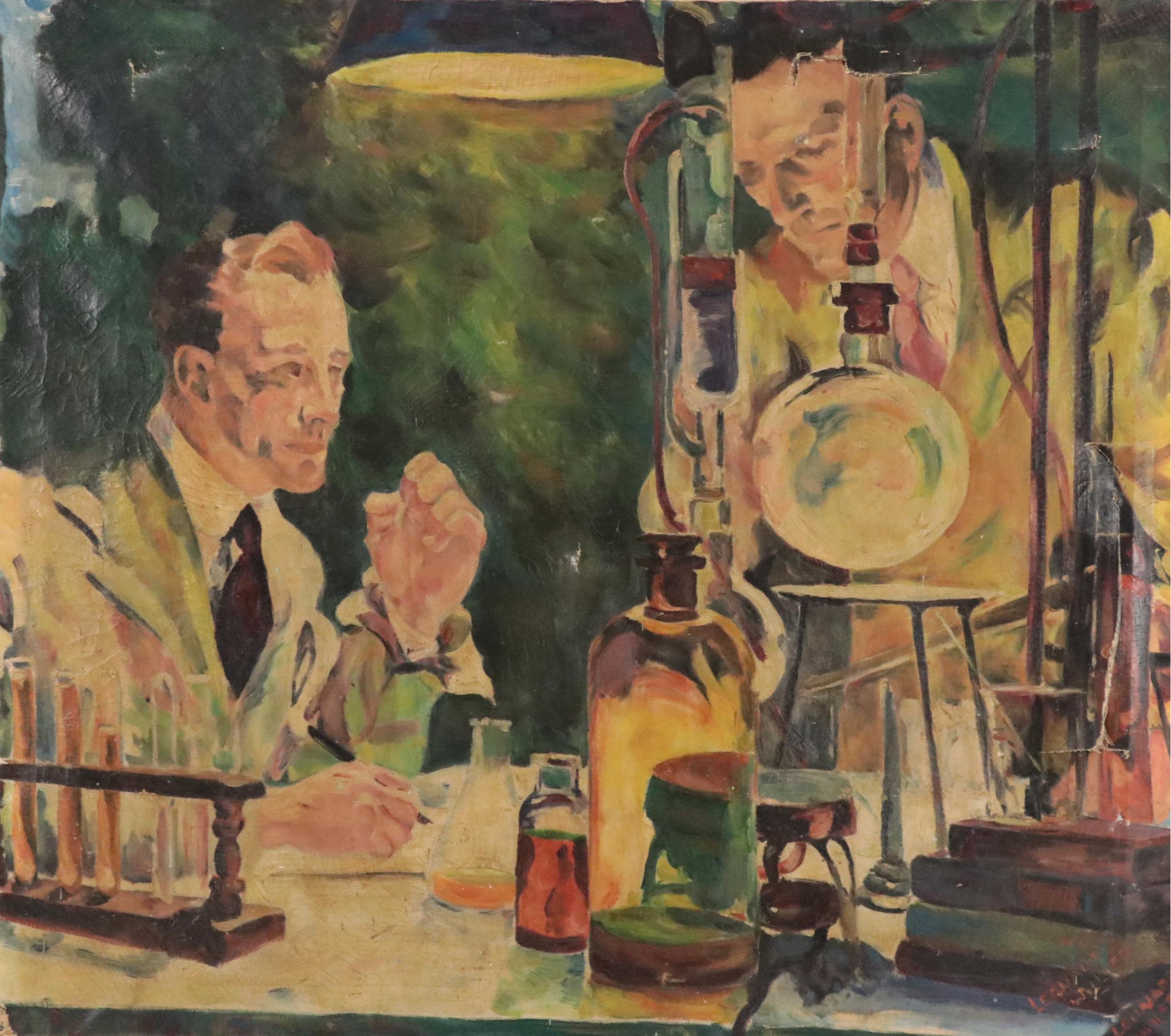 Leonard Willette Oil Painting of Chemists in Lab
