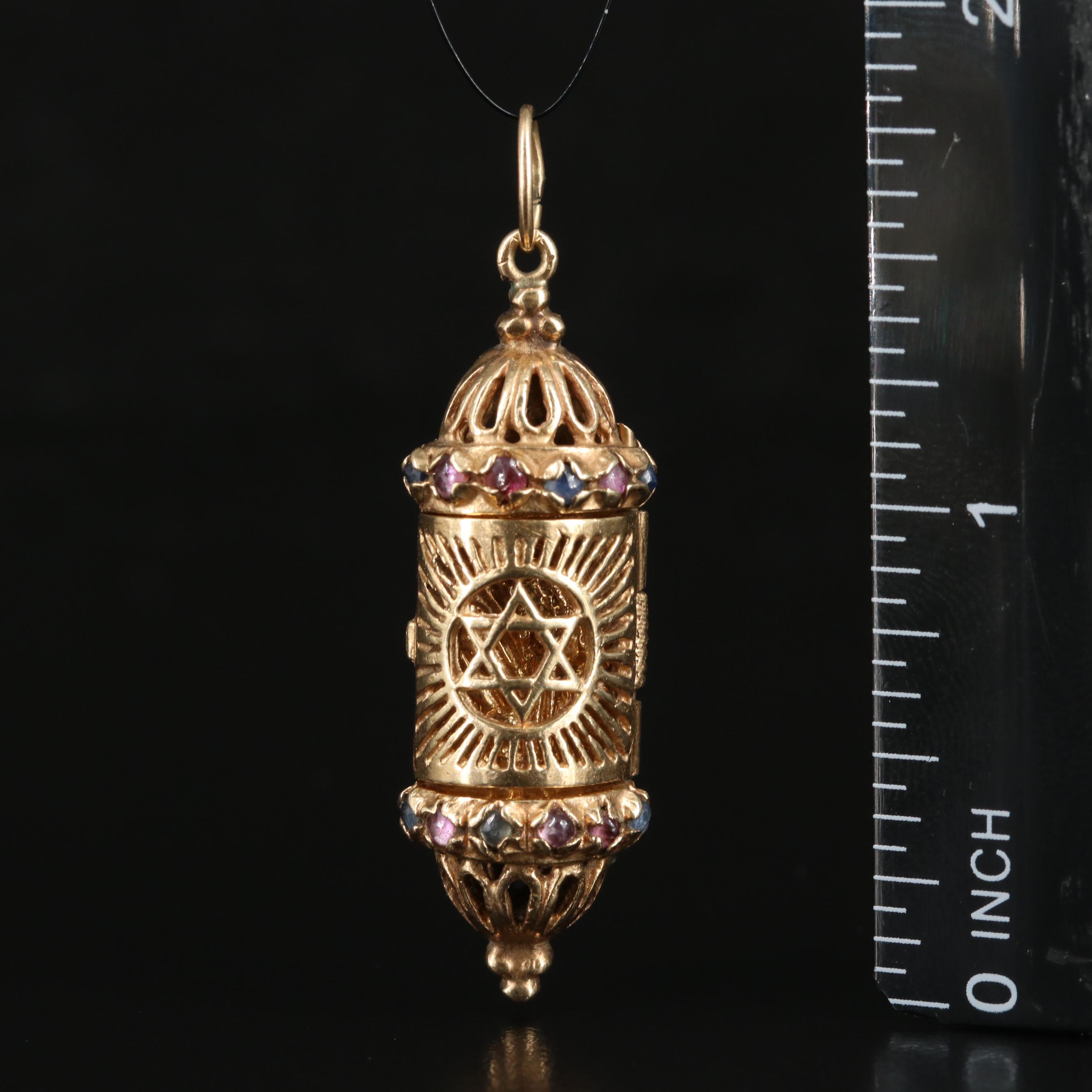 14K Sapphire and Ruby Mezuzah Pendant