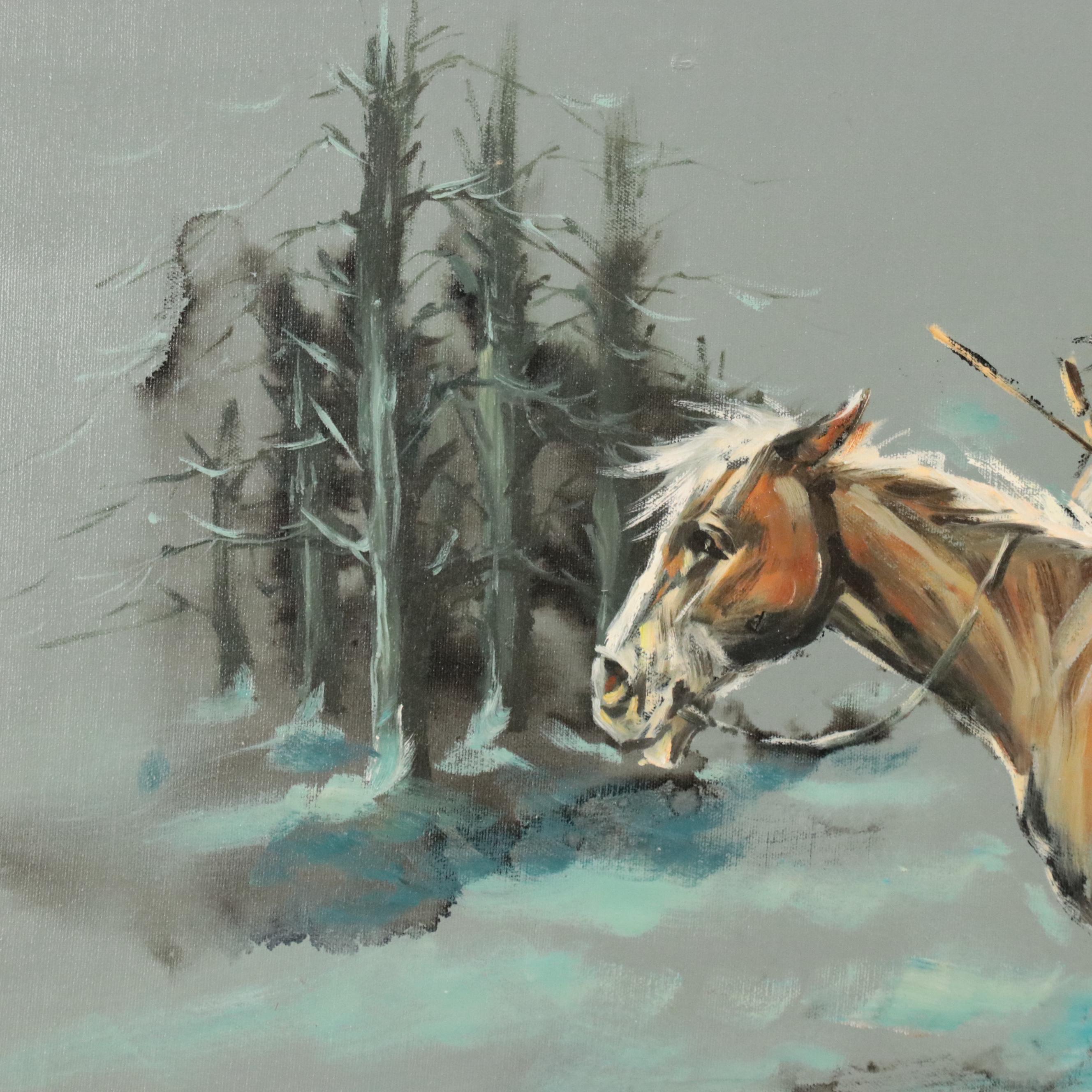 K. Harrison Oil Painting of Native American Figures on Horseback