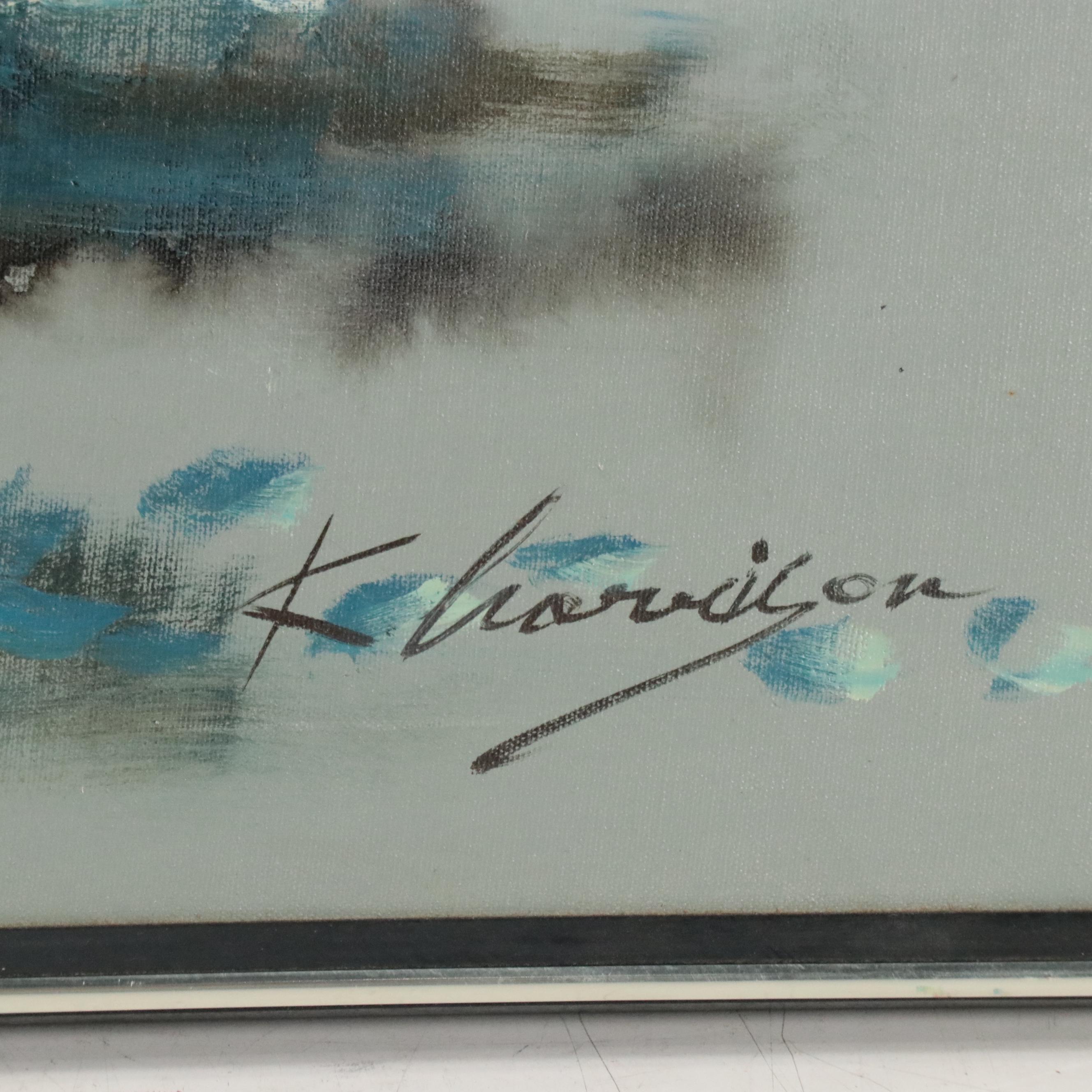 K. Harrison Oil Painting of Native American Figures on Horseback