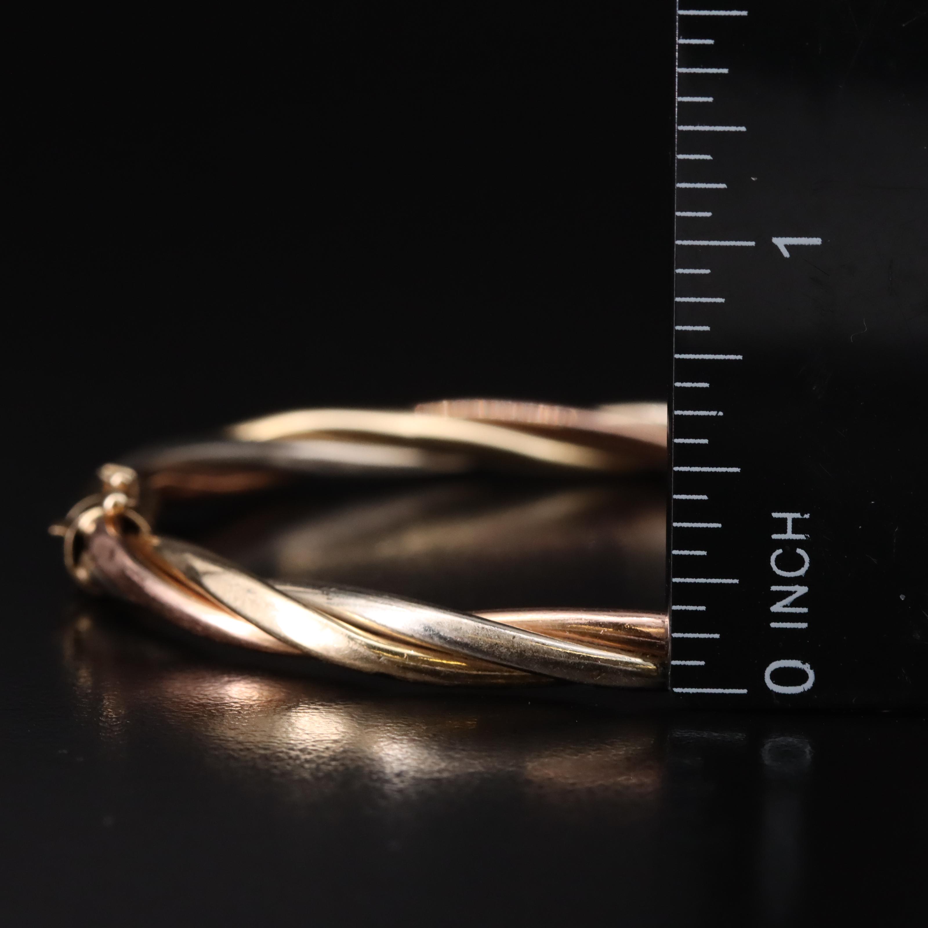 14K Tri-Color Hinged Braided Bangle