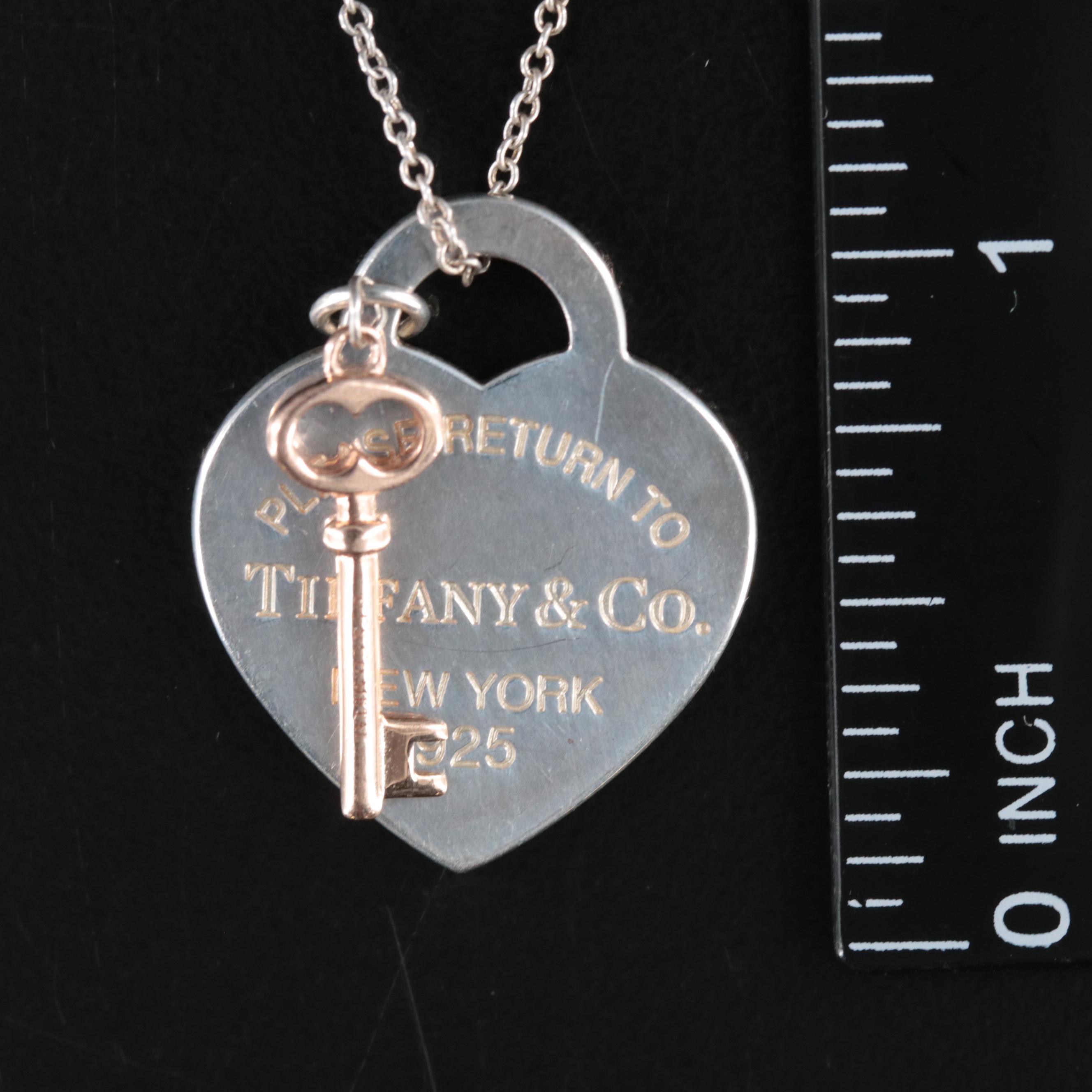 Tiffany & Co. "Return to Tiffany" Sterling Heart Tag Necklace with Rubedo™ Key