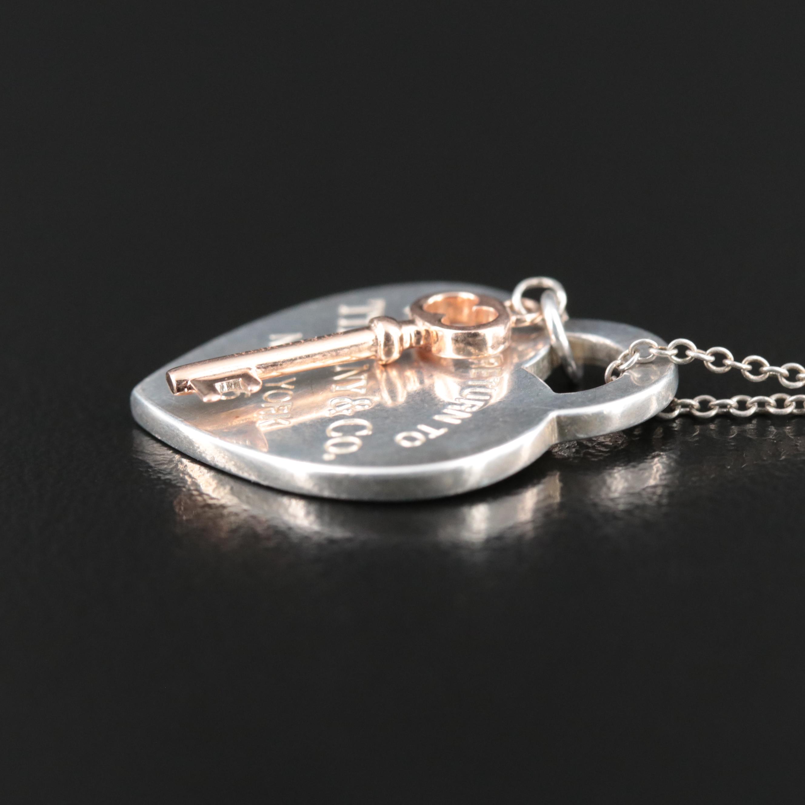 Tiffany & Co. "Return to Tiffany" Sterling Heart Tag Necklace with Rubedo™ Key