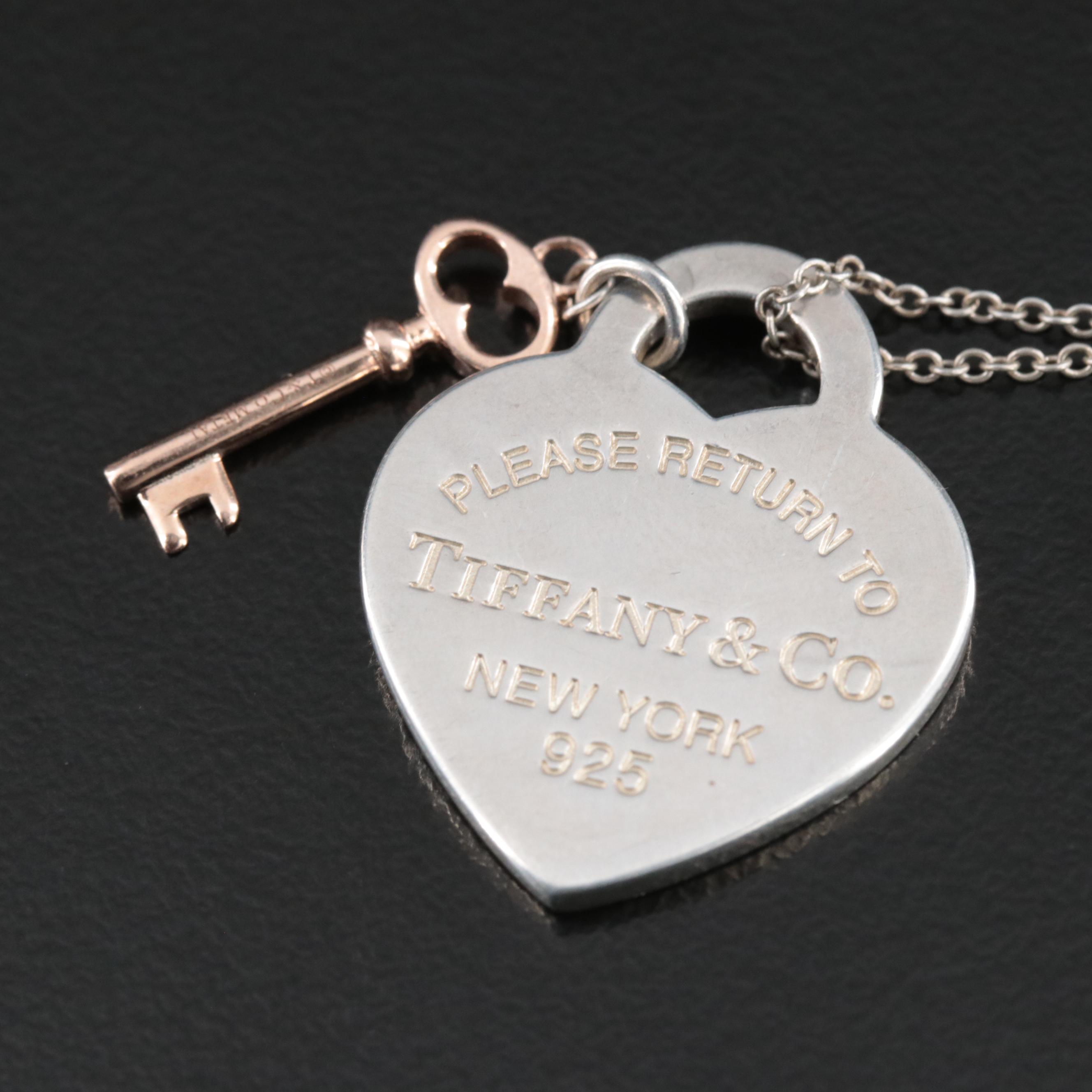 Tiffany & Co. "Return to Tiffany" Sterling Heart Tag Necklace with Rubedo™ Key