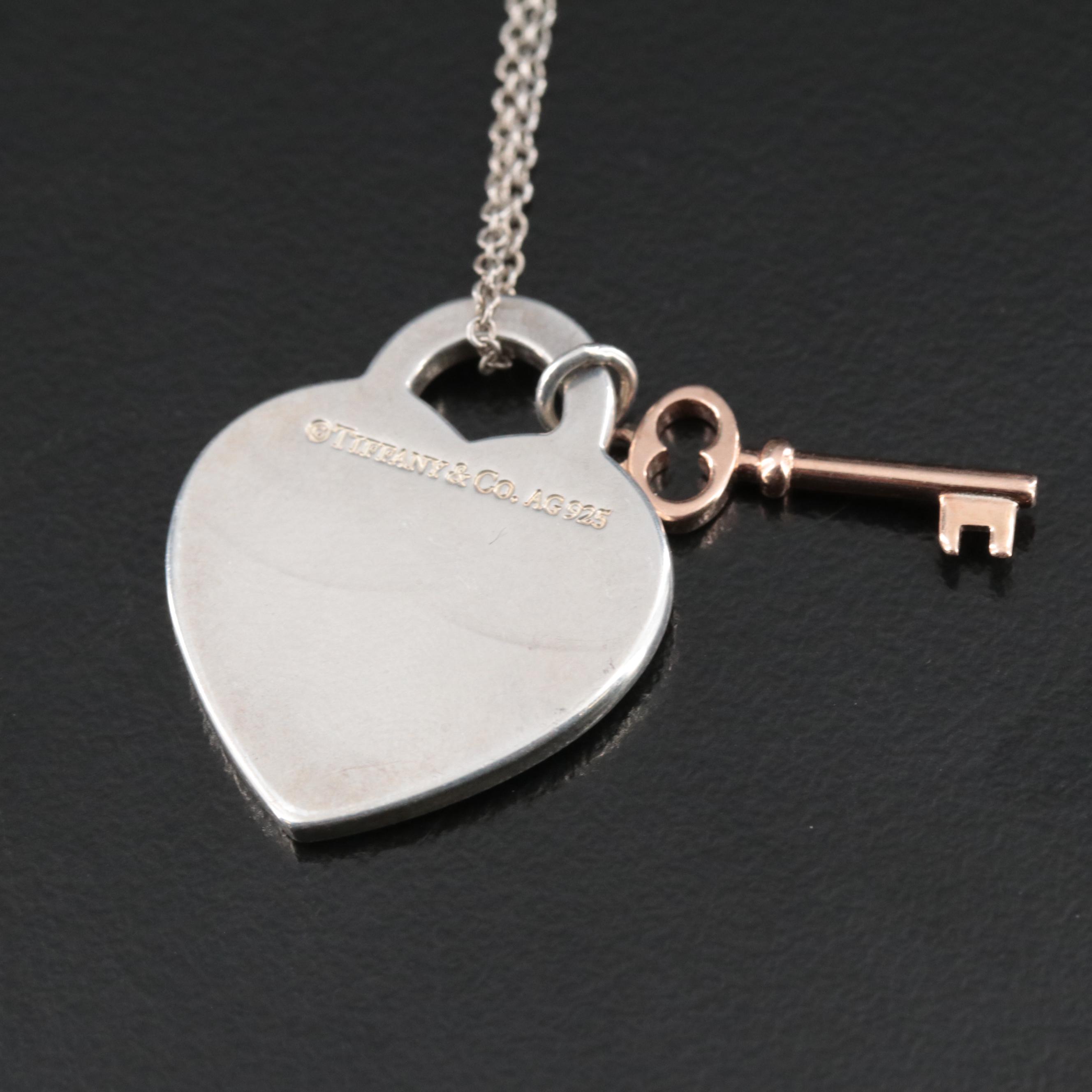 Tiffany & Co. "Return to Tiffany" Sterling Heart Tag Necklace with Rubedo™ Key