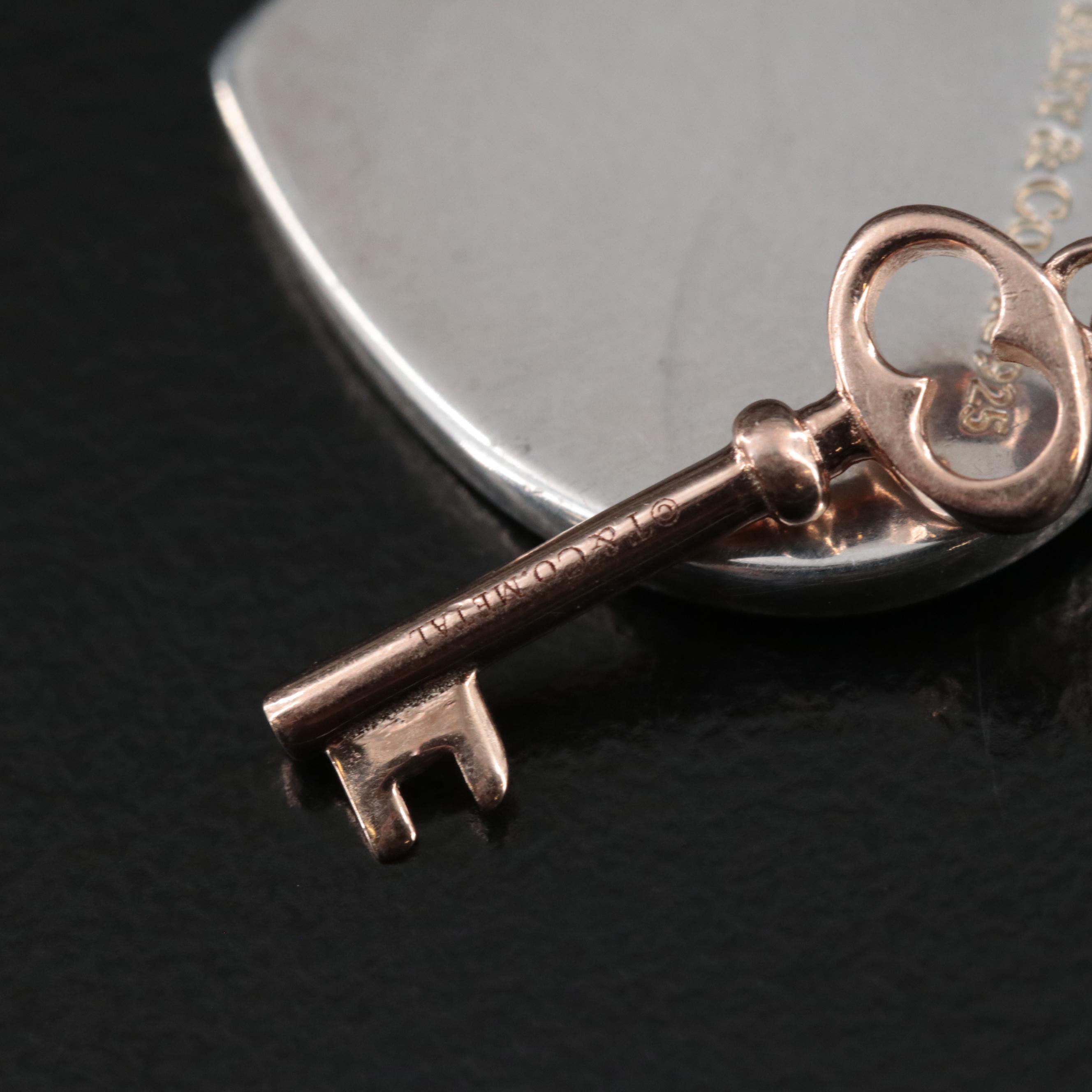 Tiffany & Co. "Return to Tiffany" Sterling Heart Tag Necklace with Rubedo™ Key