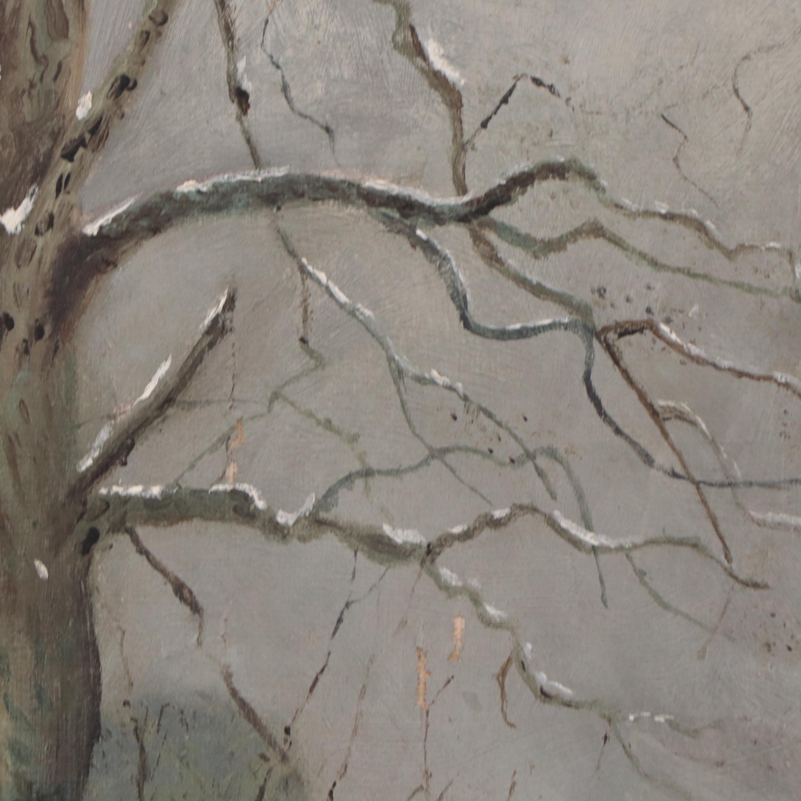 Winter Landscape Oil Painting of Farm Entrance