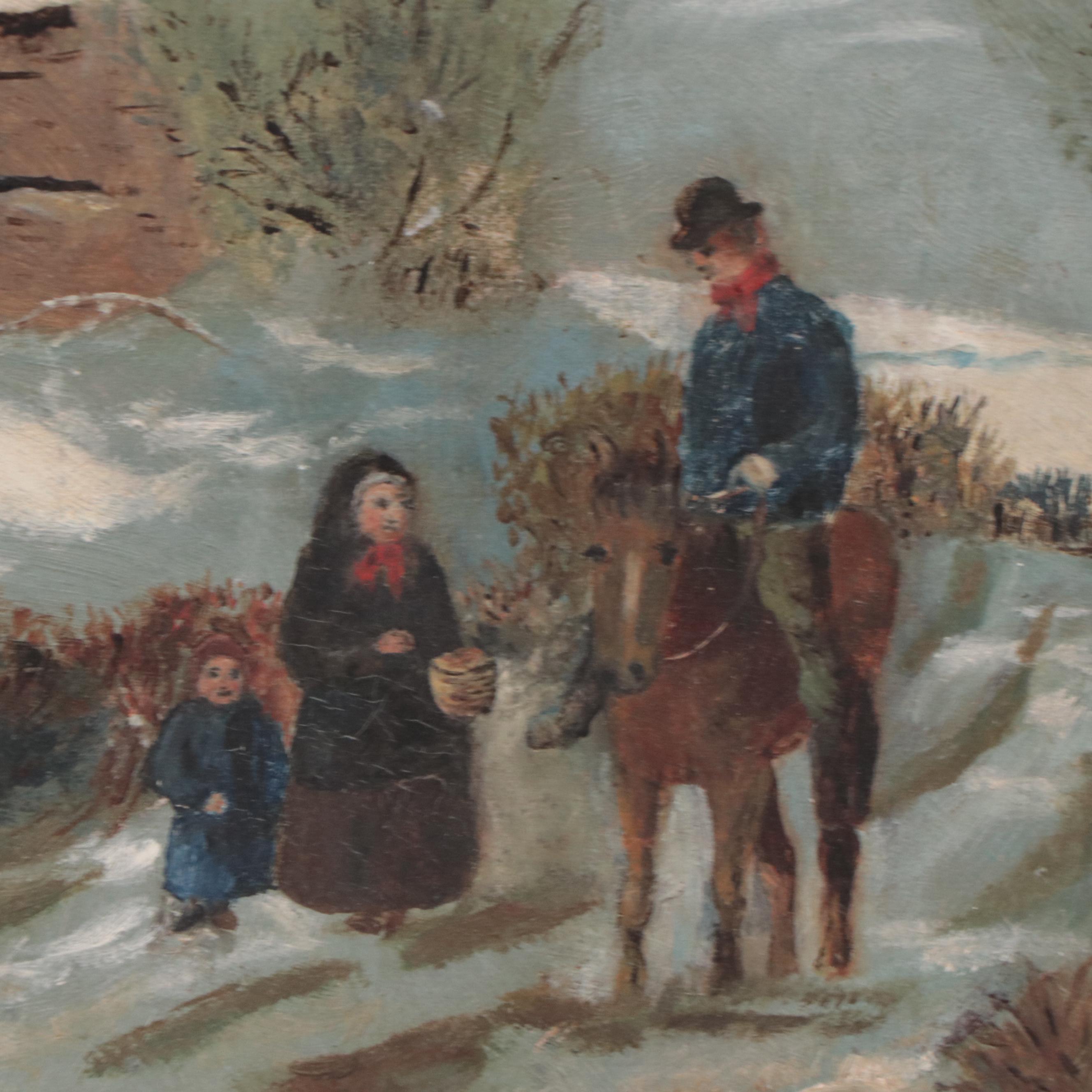 Winter Landscape Oil Painting of Farm Entrance