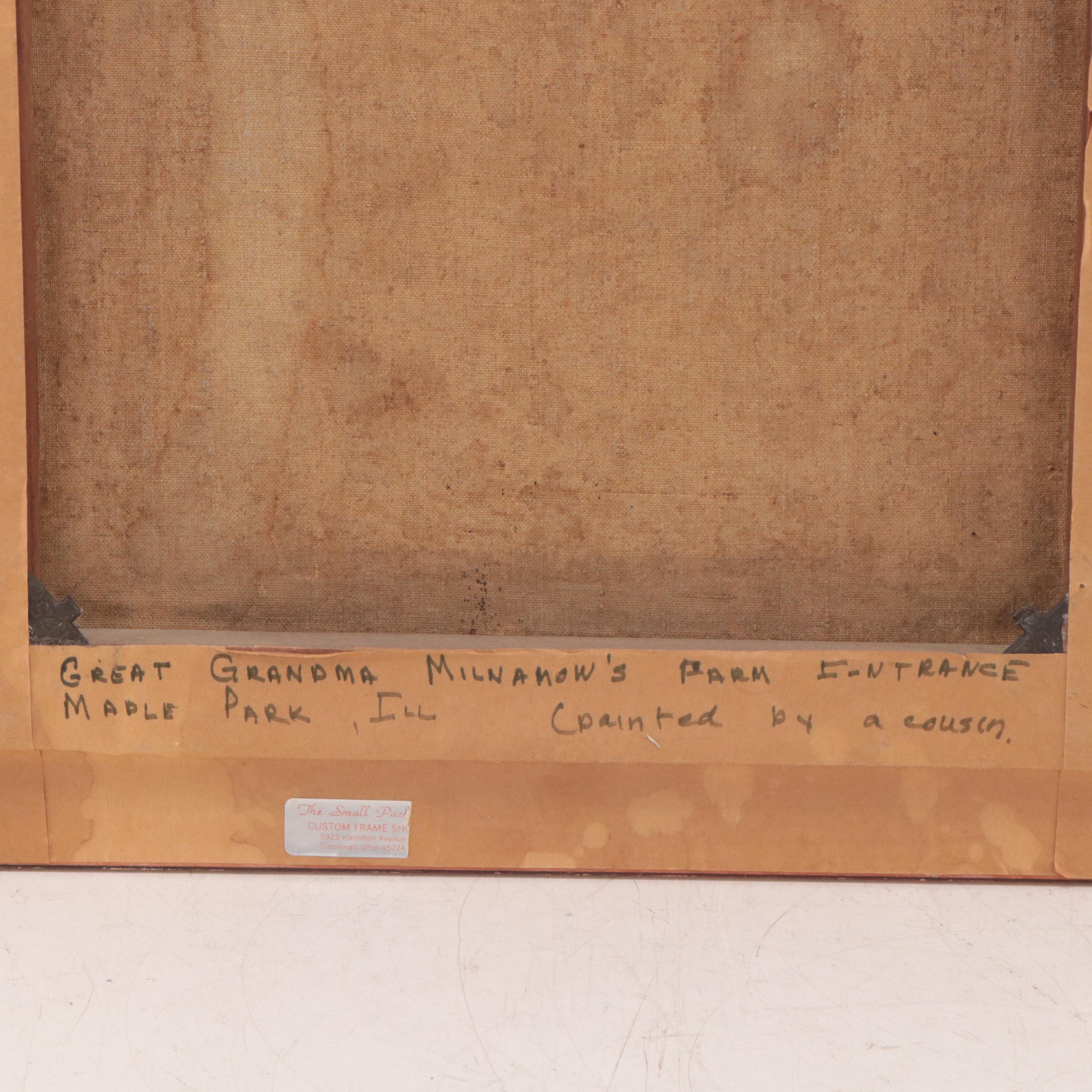 Winter Landscape Oil Painting of Farm Entrance