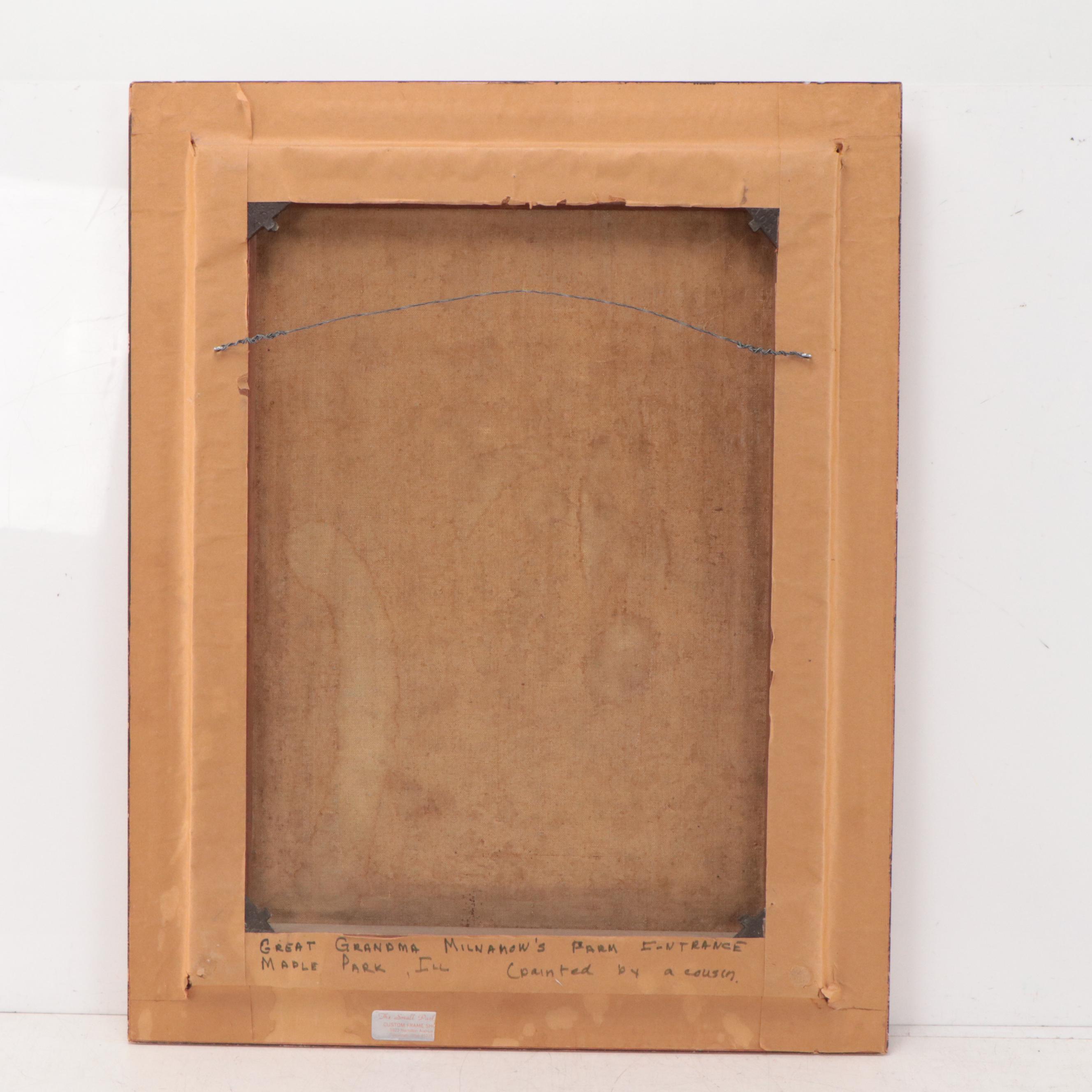 Winter Landscape Oil Painting of Farm Entrance