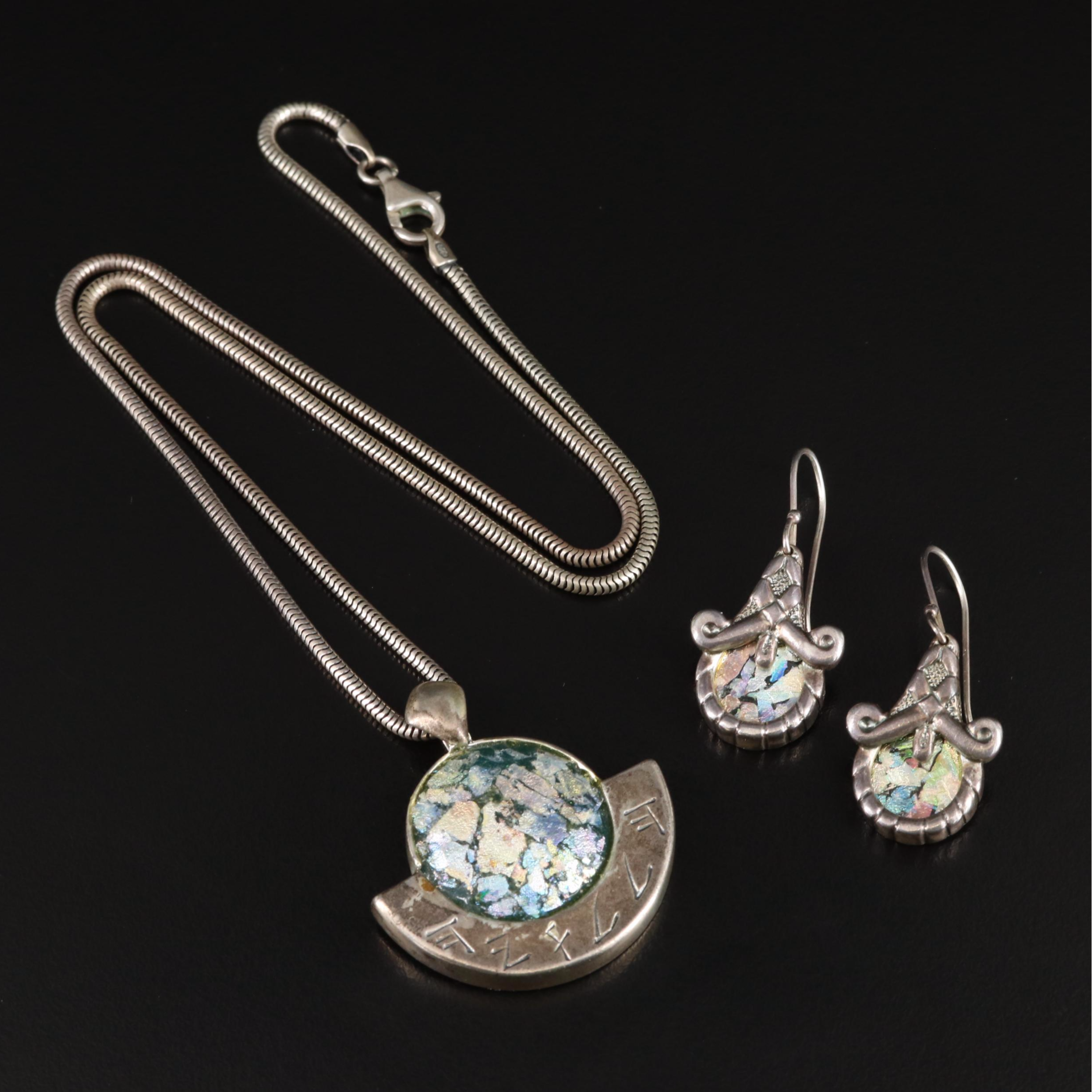 Luli Hamersztein Sterling and Roman Glass Necklace and Earrings