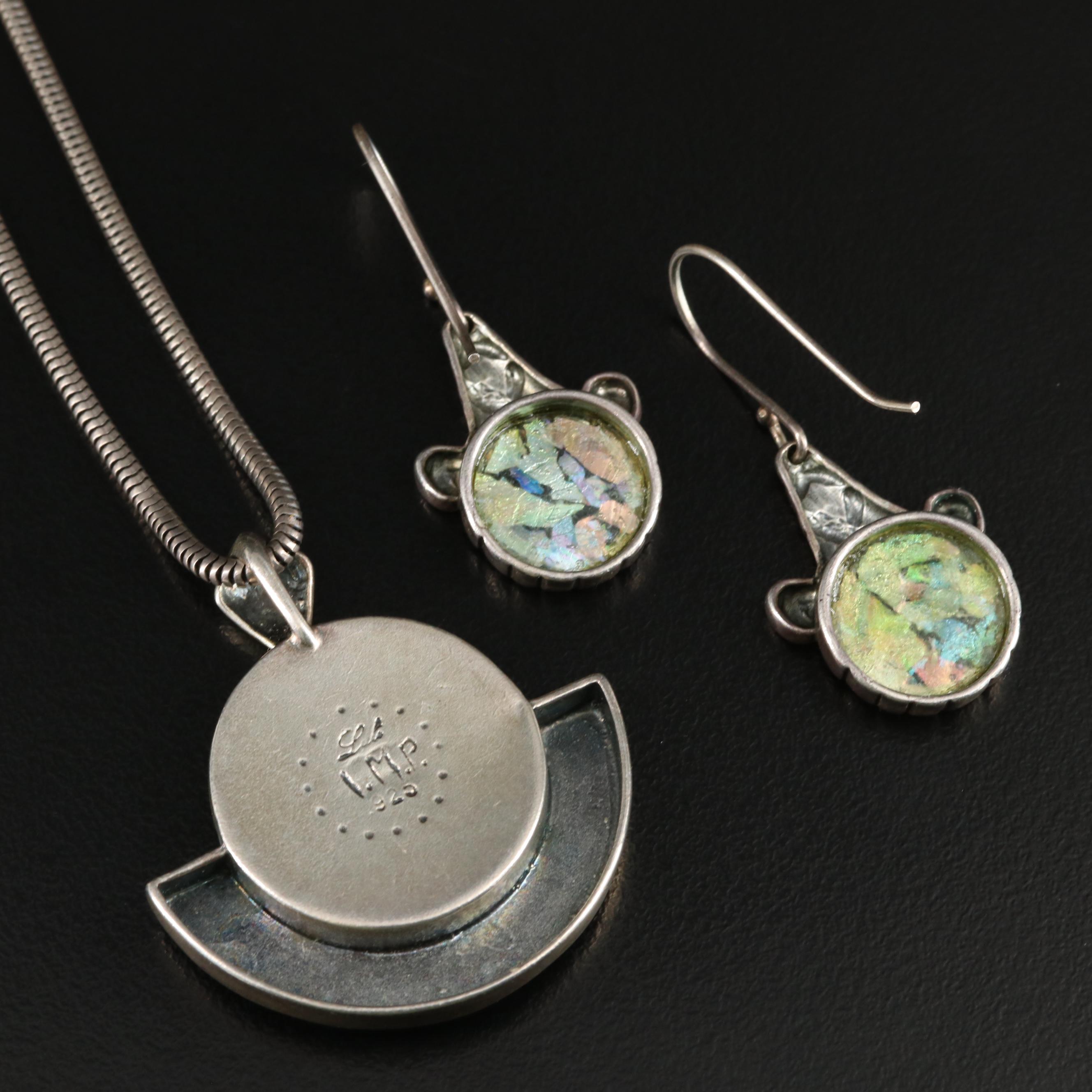 Luli Hamersztein Sterling and Roman Glass Necklace and Earrings