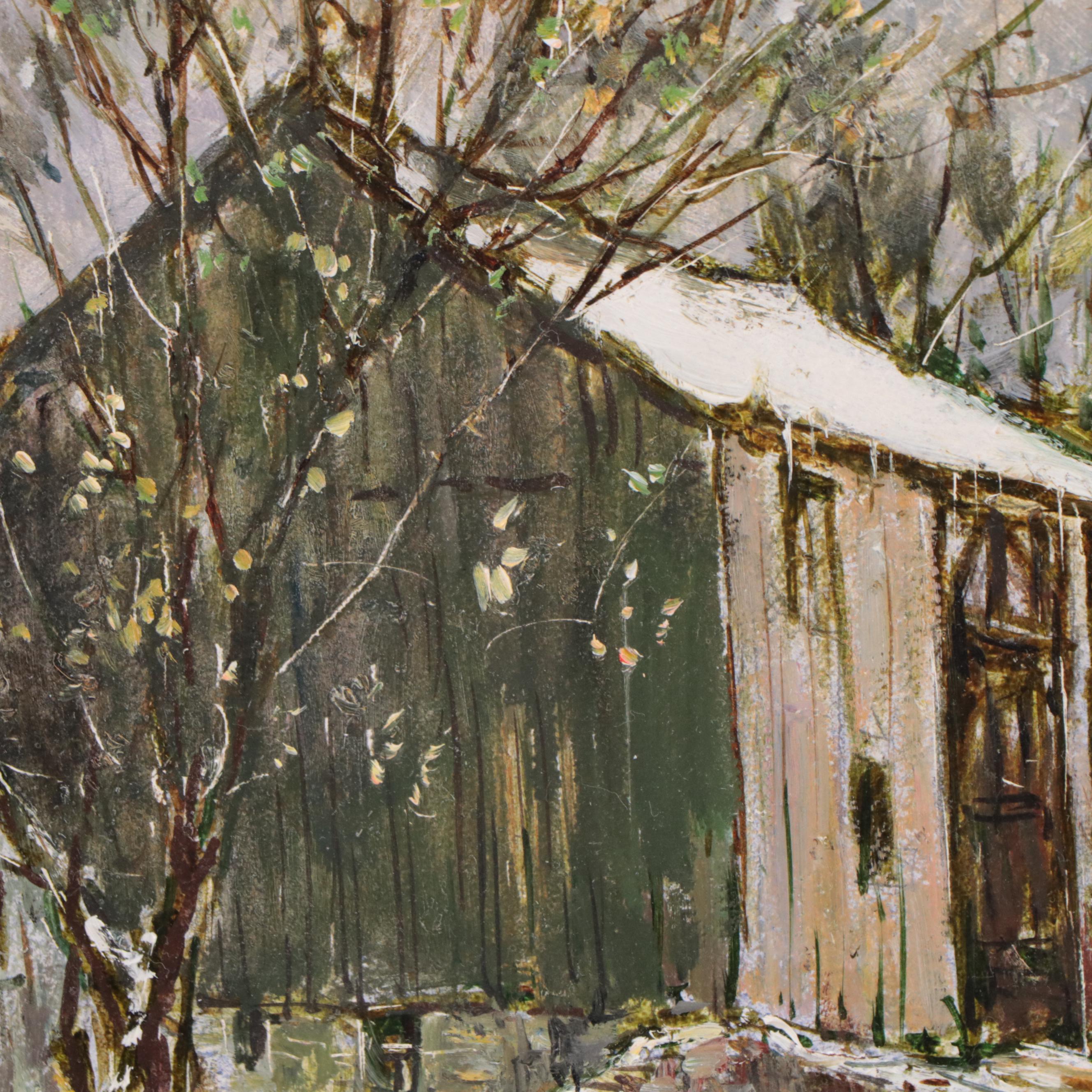 Leslie Cope Winter Landscape Oil Painting "The Old Barn," 1986