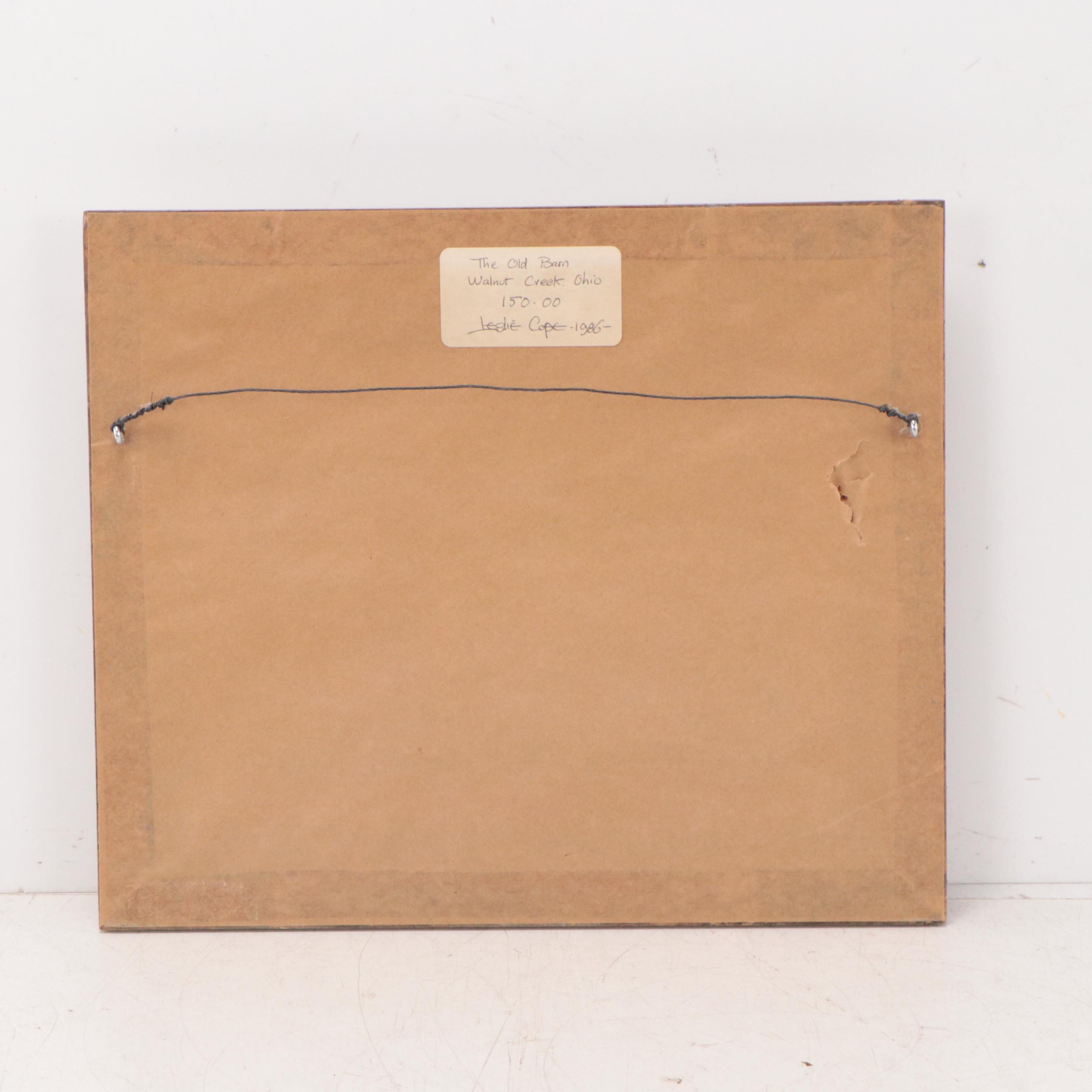 Leslie Cope Winter Landscape Oil Painting "The Old Barn," 1986