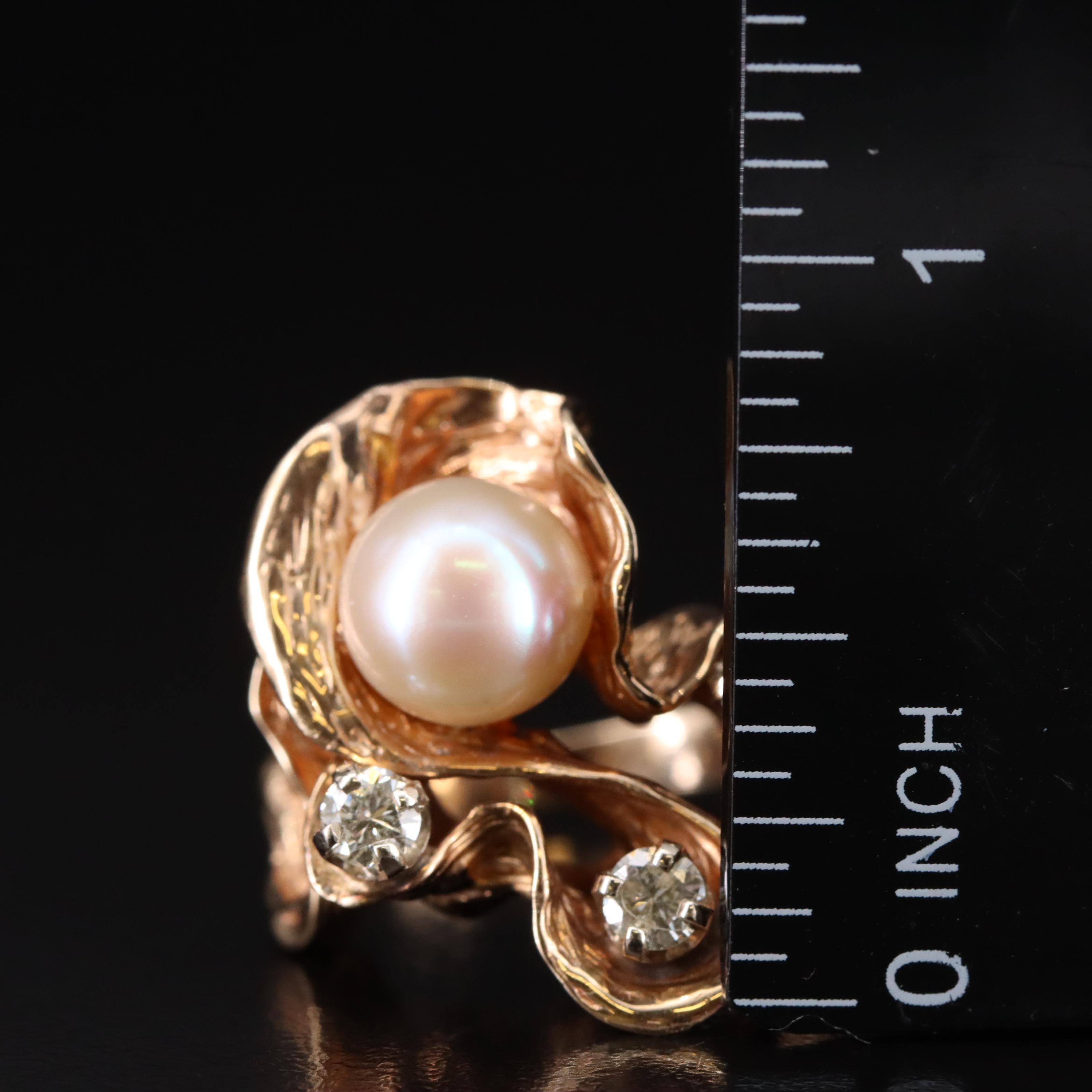 14K Pearl and Diamond Freeform Ring