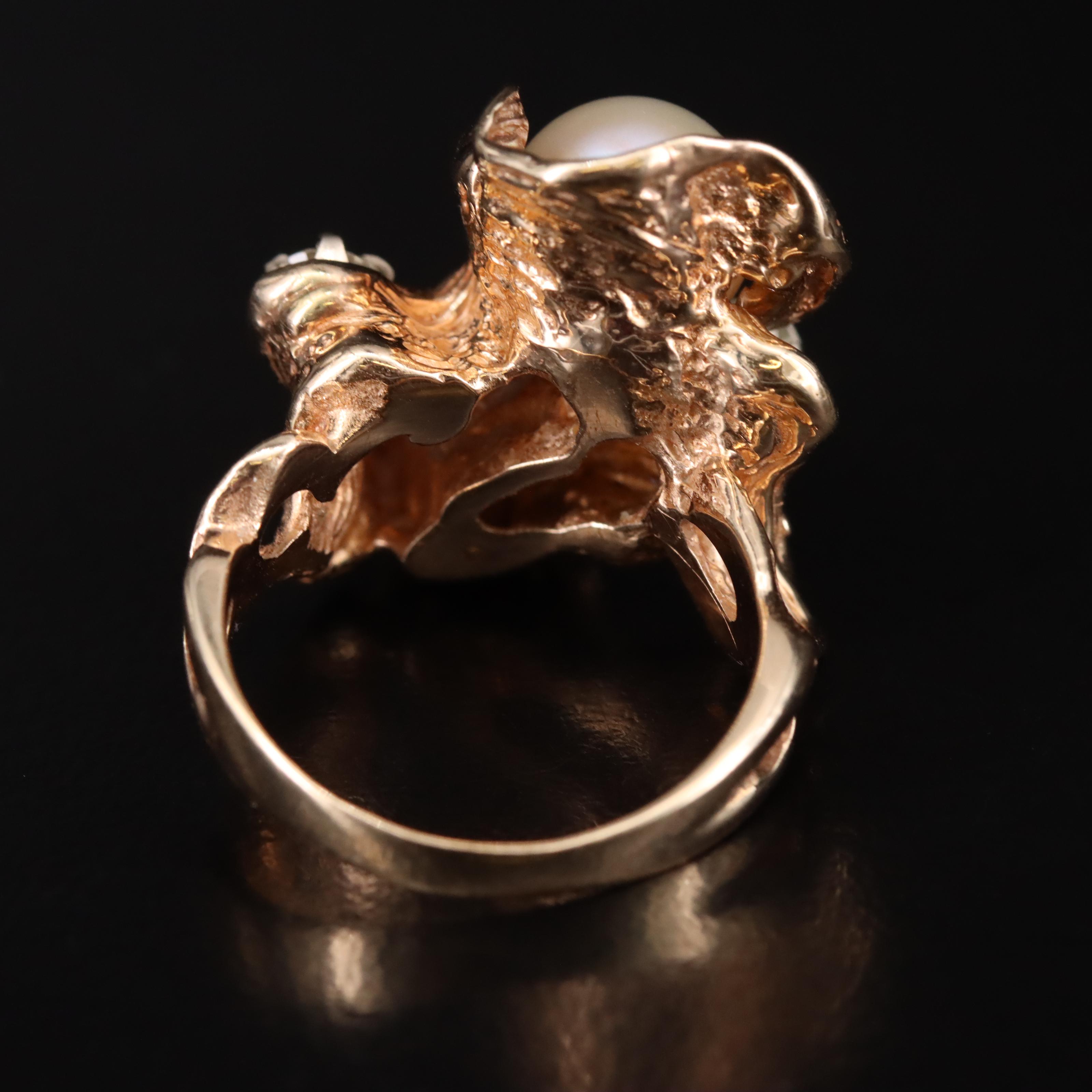 14K Pearl and Diamond Freeform Ring