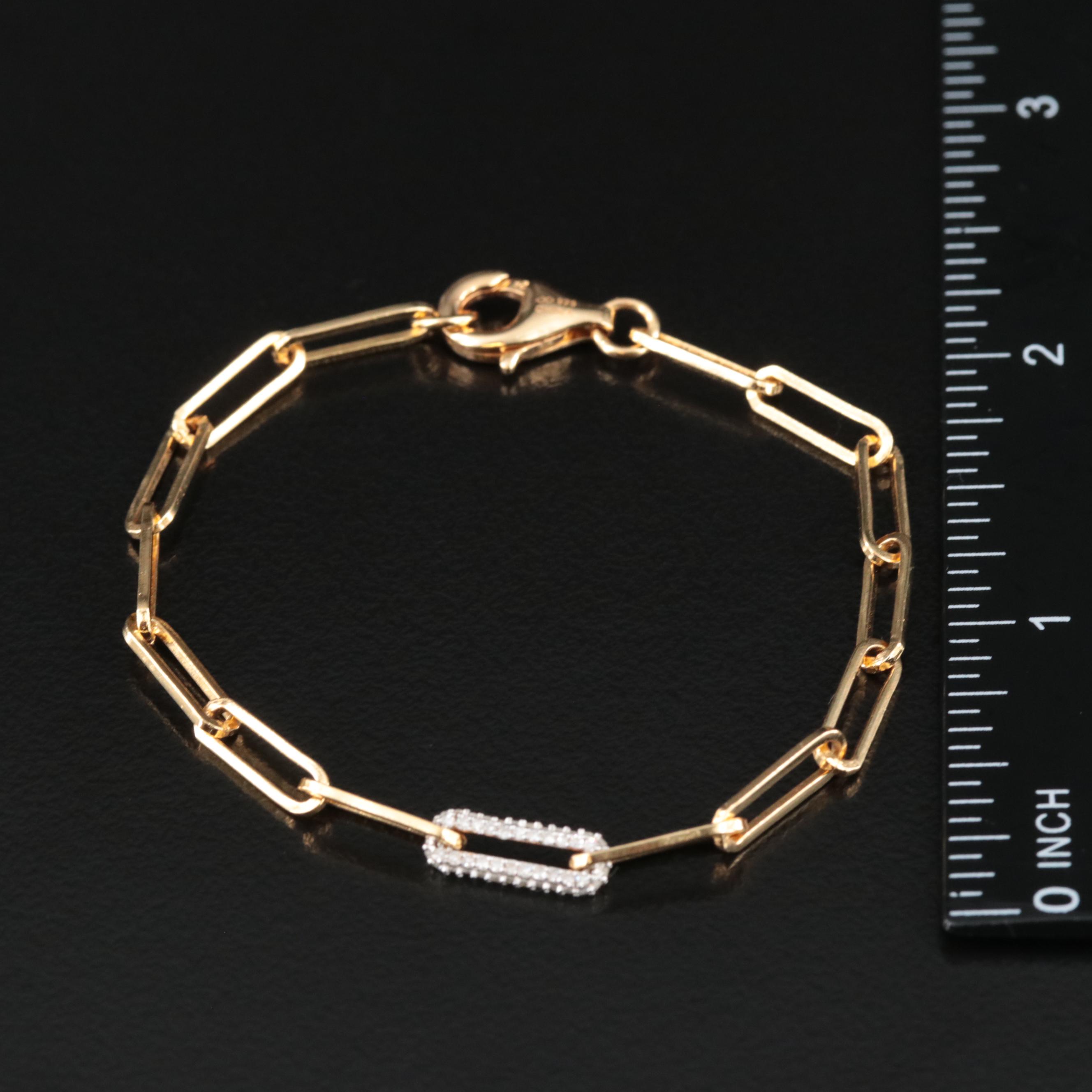 Sterling Paper Clip Chain Bracelet with Diamond Link