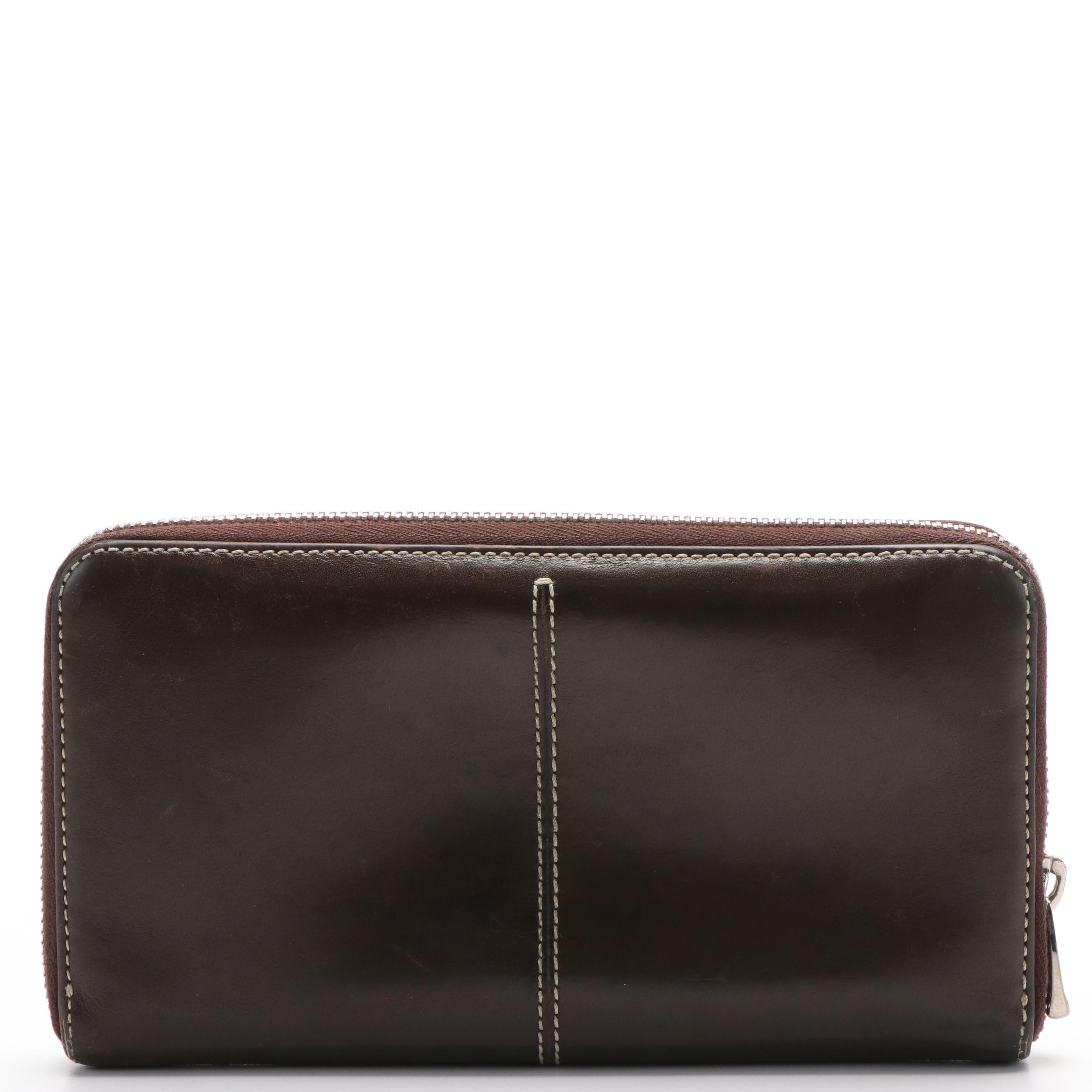Tod's Brown Leather Zip Around Wallet