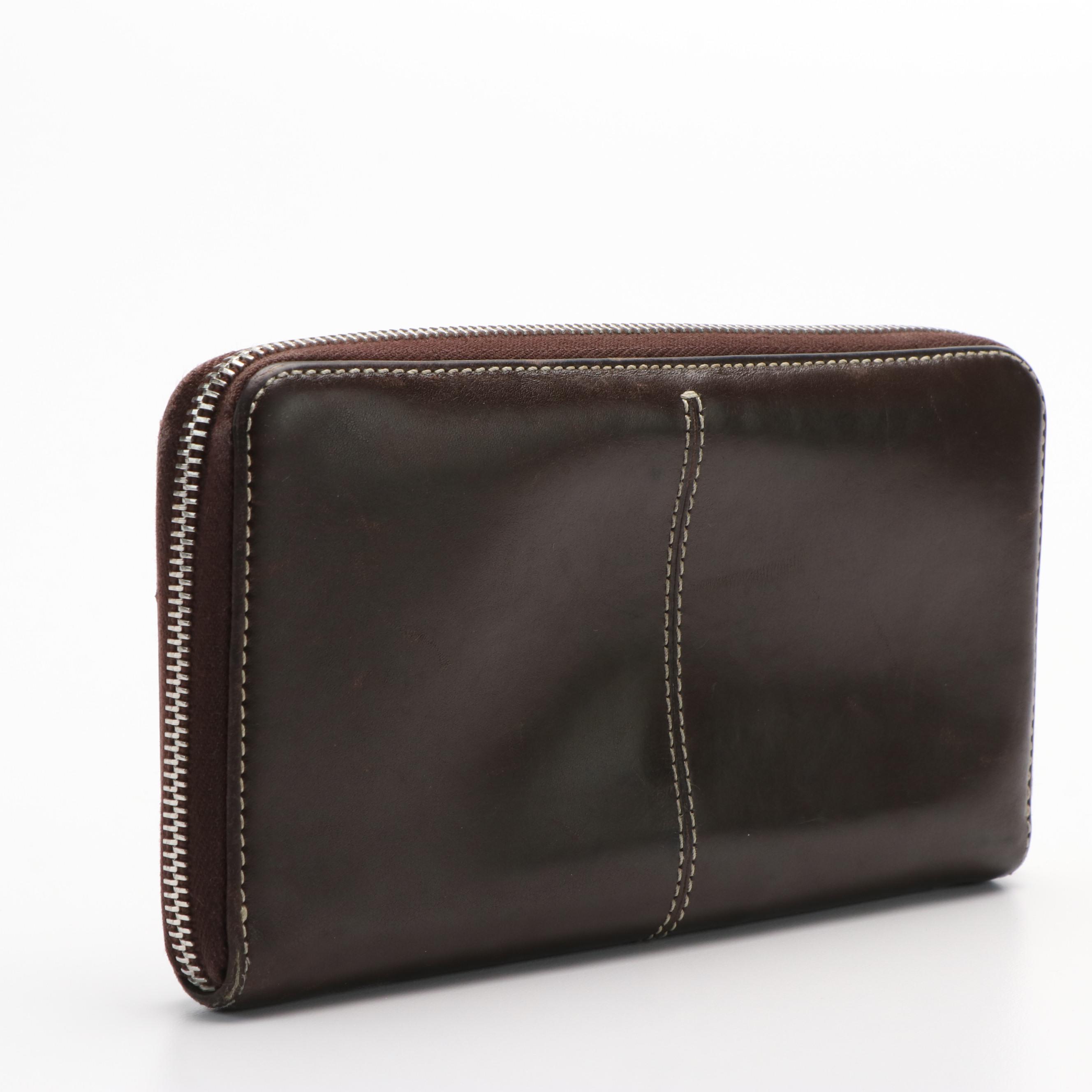 Tod's Brown Leather Zip Around Wallet