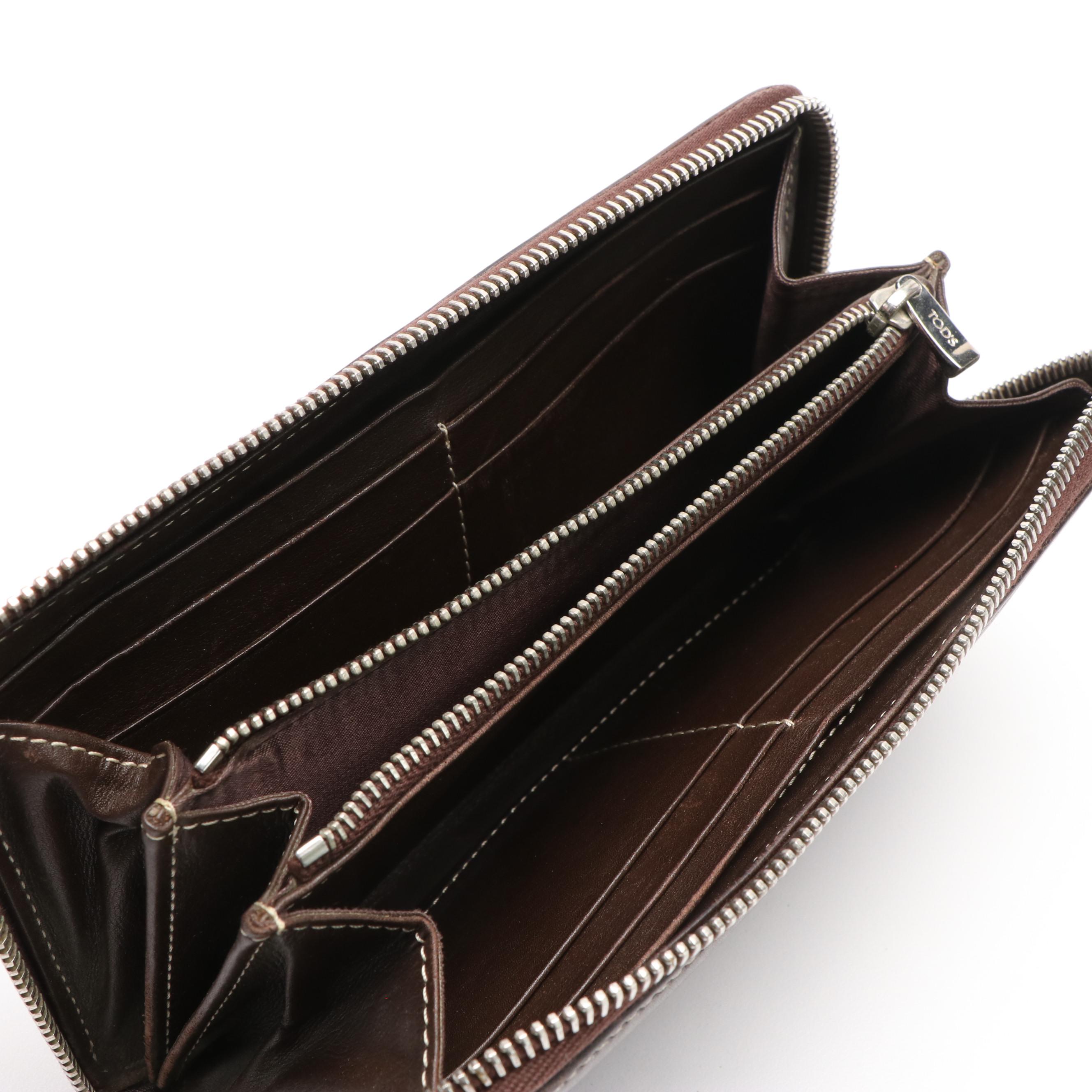 Tod's Brown Leather Zip Around Wallet