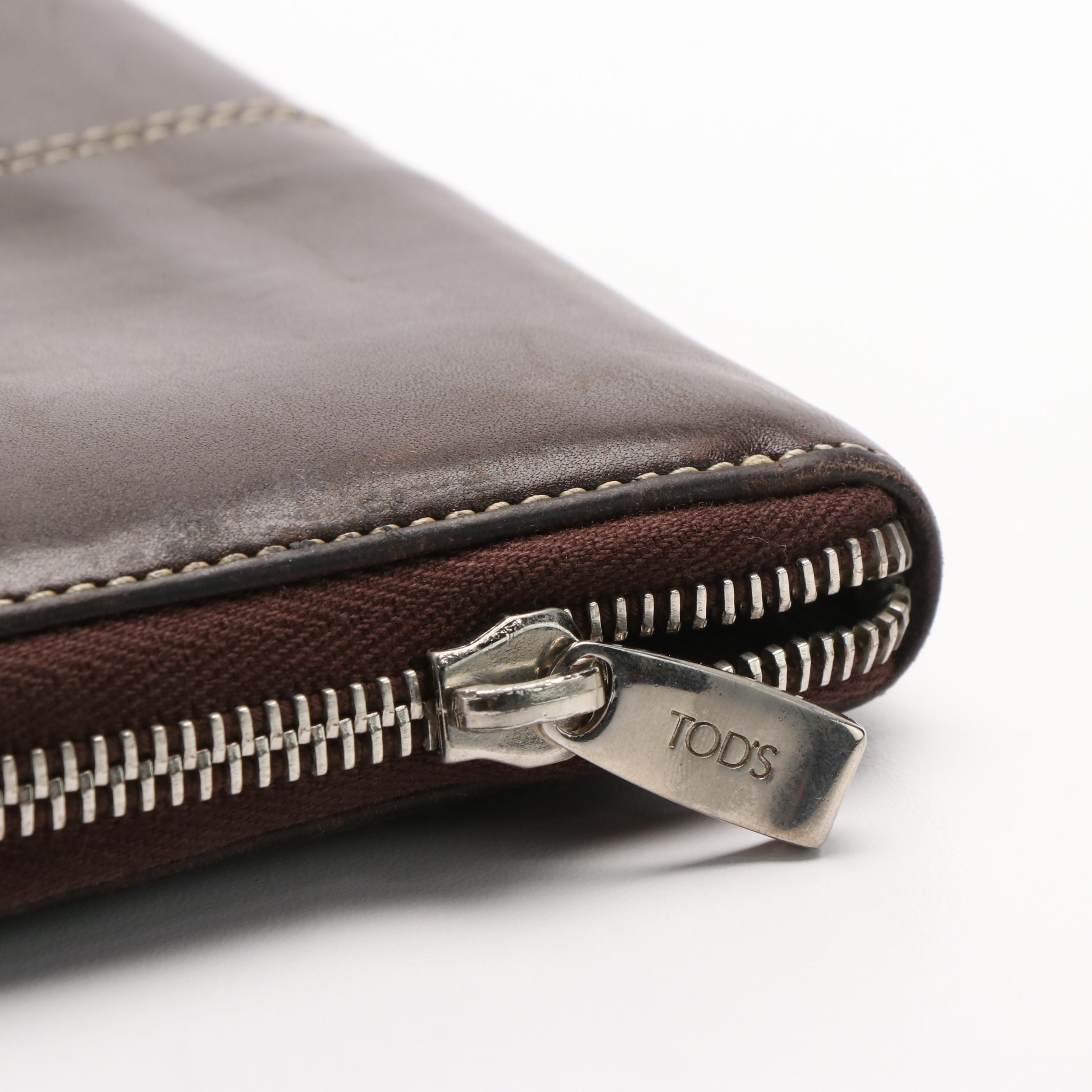 Tod's Brown Leather Zip Around Wallet